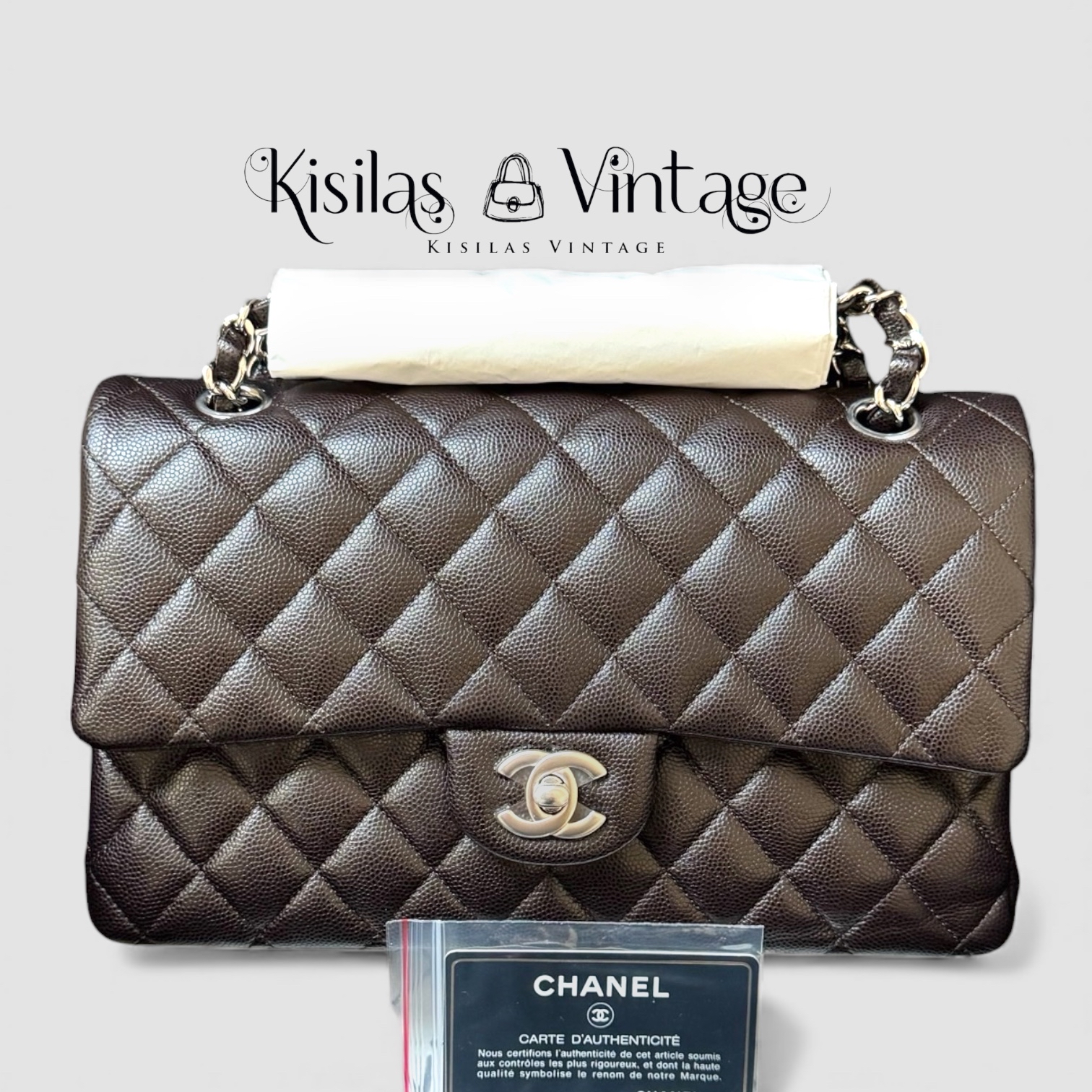 Chanel Caviar CF25 朱古力啡銀扣