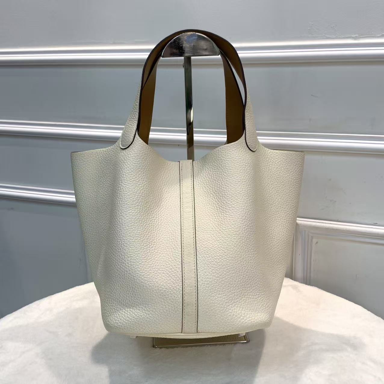 【熱門配色 】Hermes Picotin 22 菜籃子Nata奶油白拼啡色皮