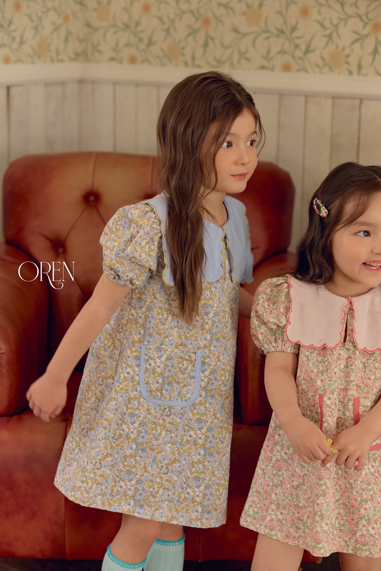 ☀️預訂 韓國直送☀️🇰🇷Oren Karina兩色花卉口袋扇形領短袖連身裙