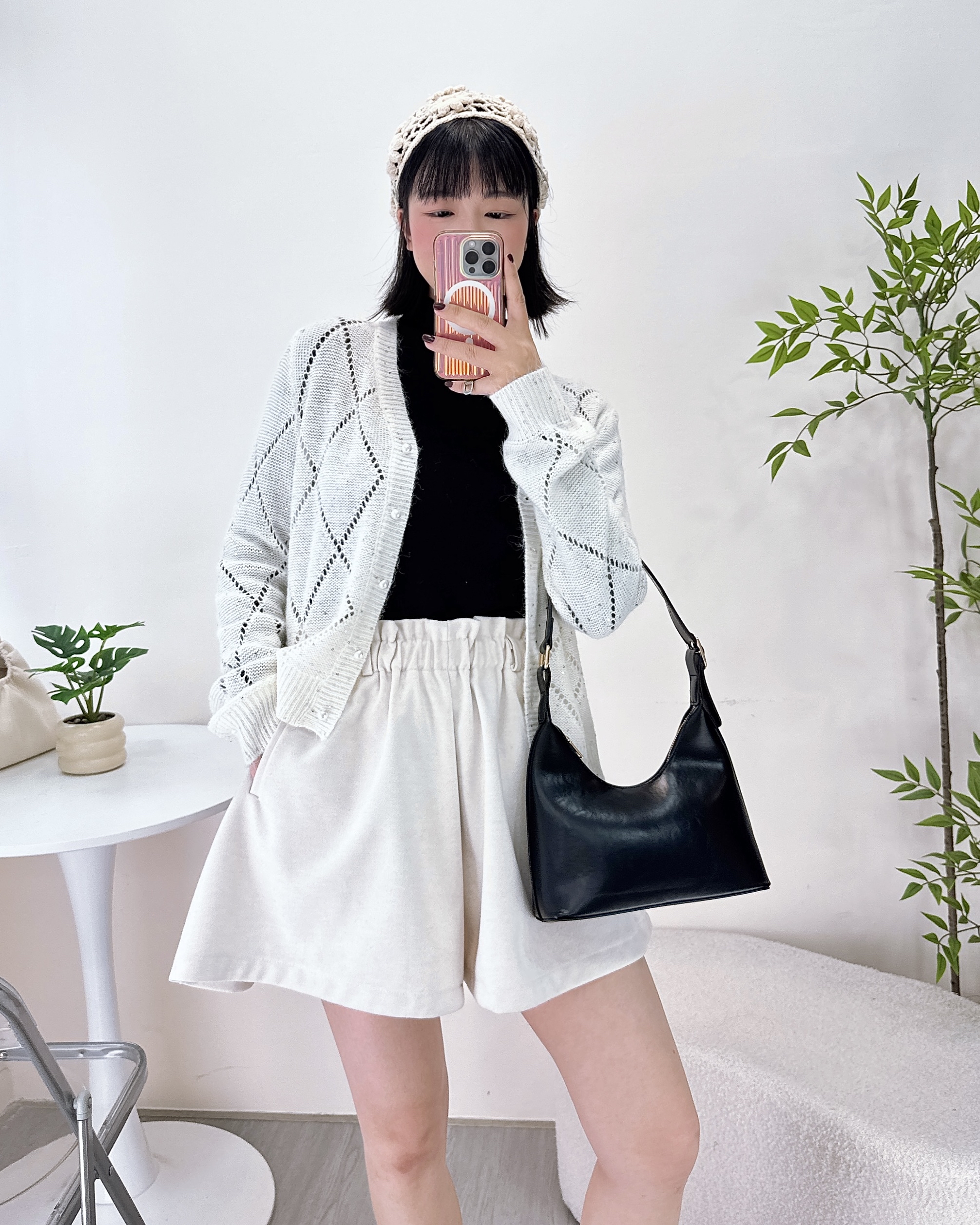 鏤空珍珠鈕扣針織外套 2色