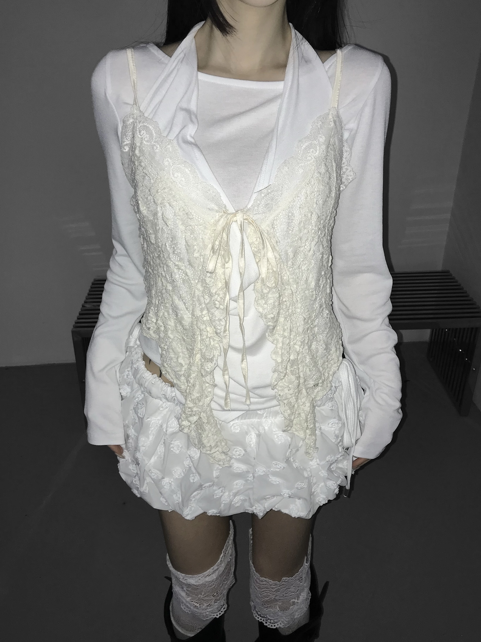 Sheer Lace Ruffled Cami