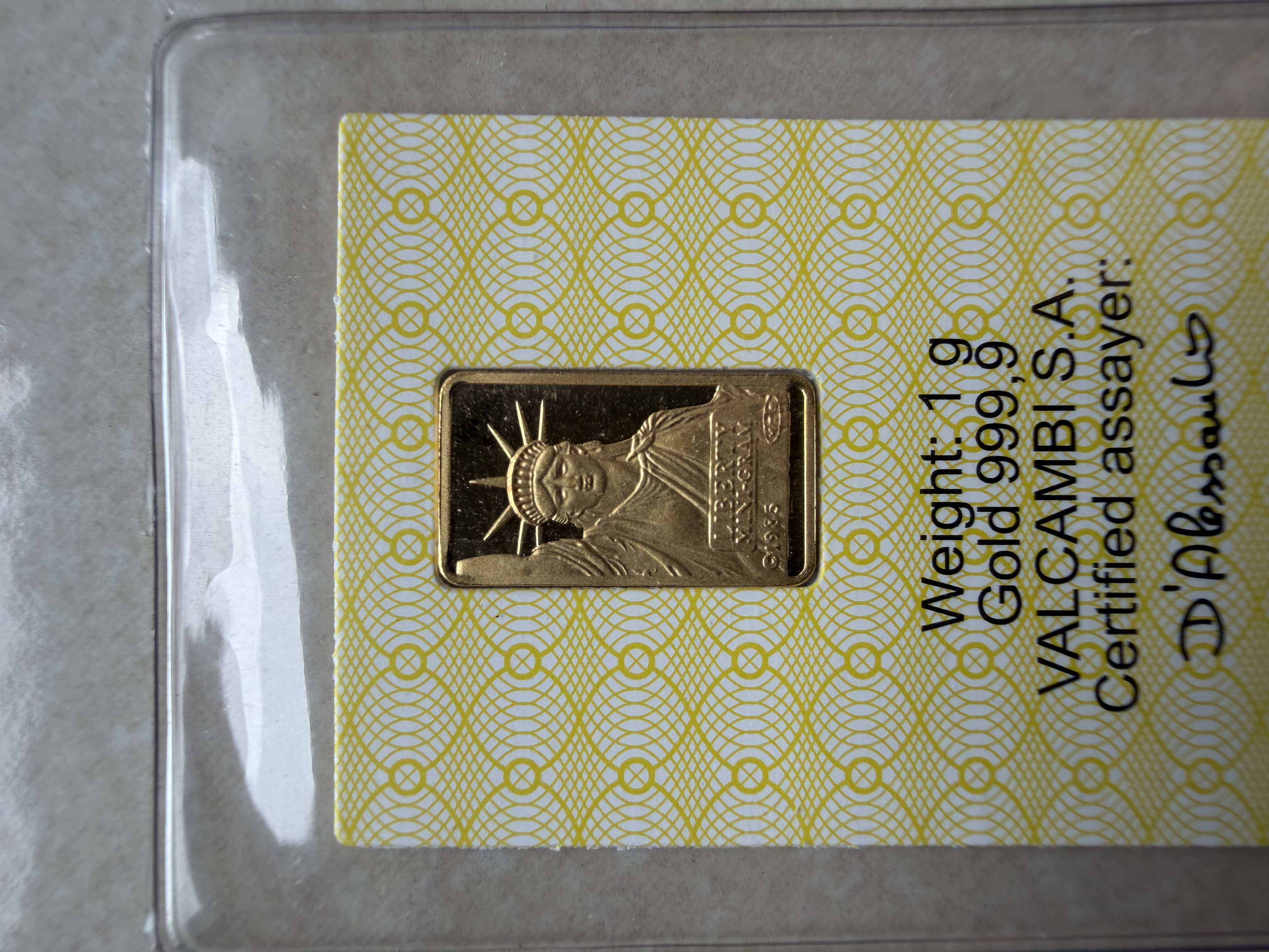 (SN85291) VALCAMBI 🇨🇭RARE Vintage 1985 Liberty 1g Credit Suisse Gold bar Emas 999.9 自由女神