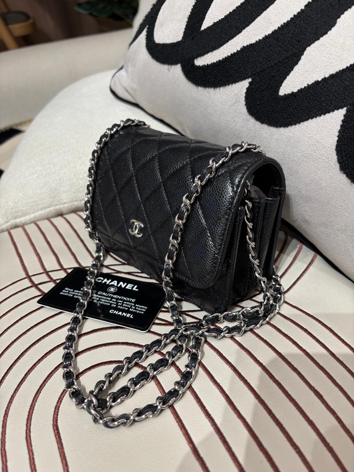 Chanel wallet on chain mini woc 黑色荔枝牛皮 100%Authentic ,95%new ✅card  ✅Box