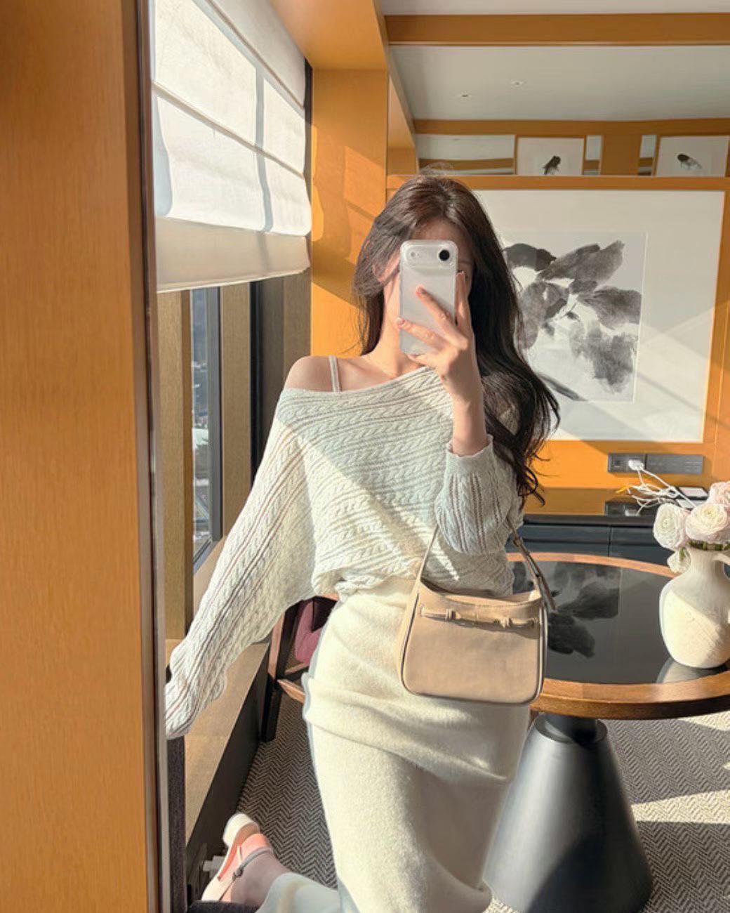 麻花針織露膊Top (連吊帶）