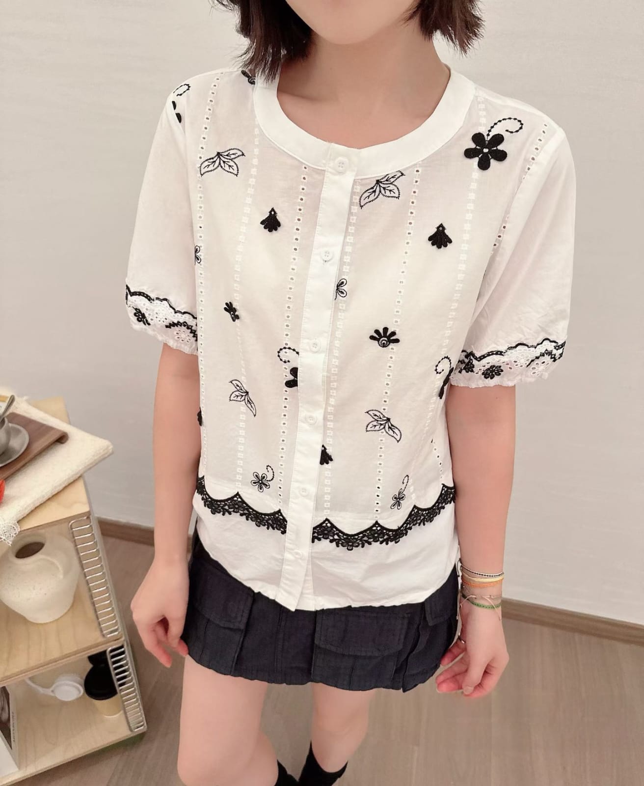 立體刺綉棉布料top