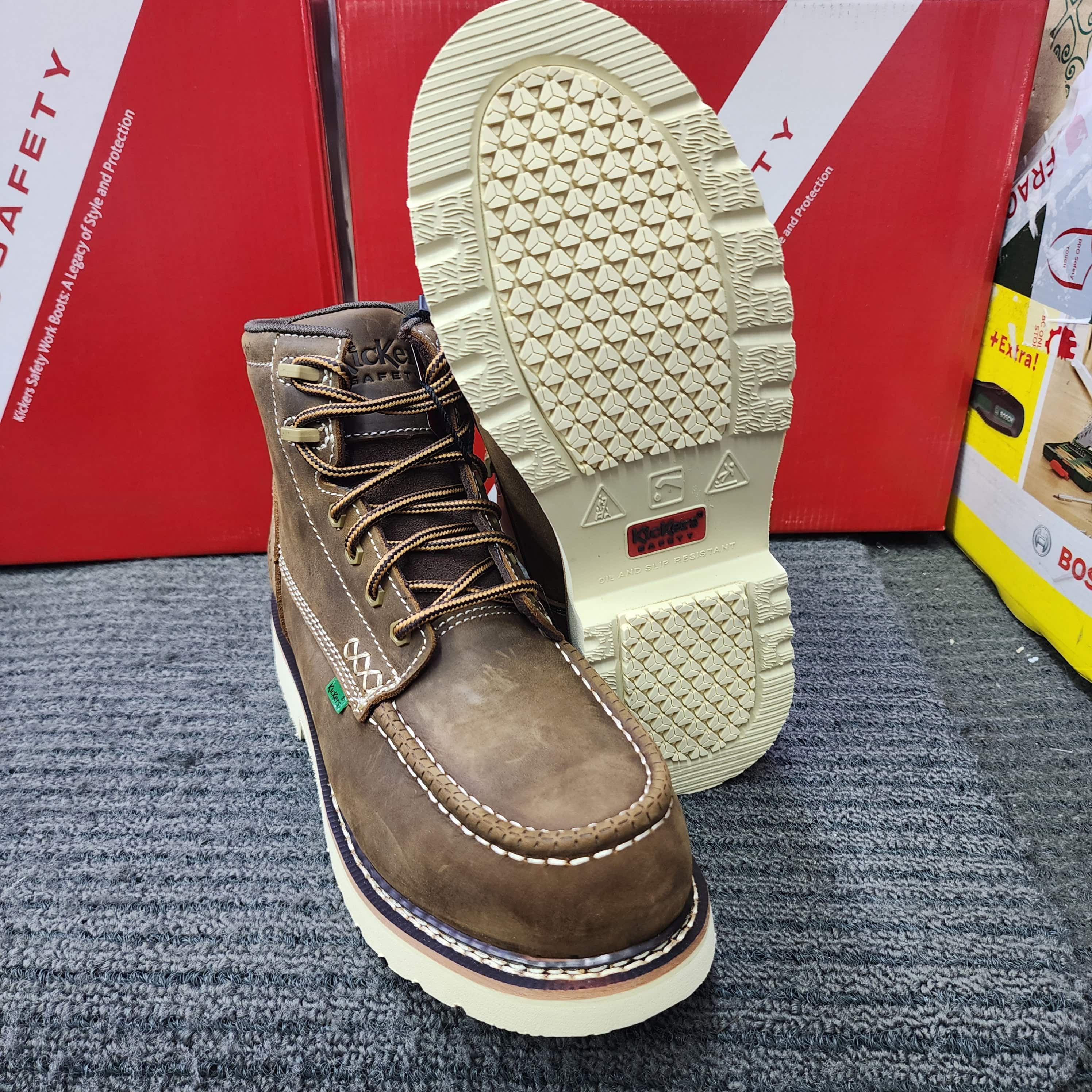 KicKers safety Shoes 2840 Mid Cut Lace up Goodyear Welt Brown Heavy Duty