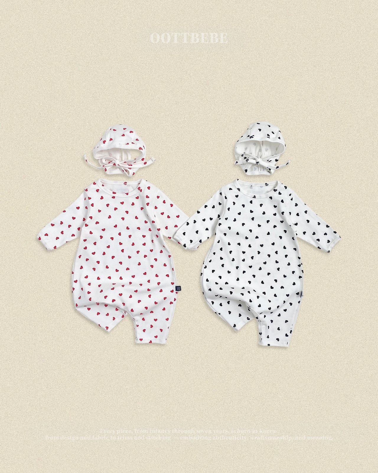 OOTT | (bebe) Petit Heart Full-Body Suit + Bonnet Set