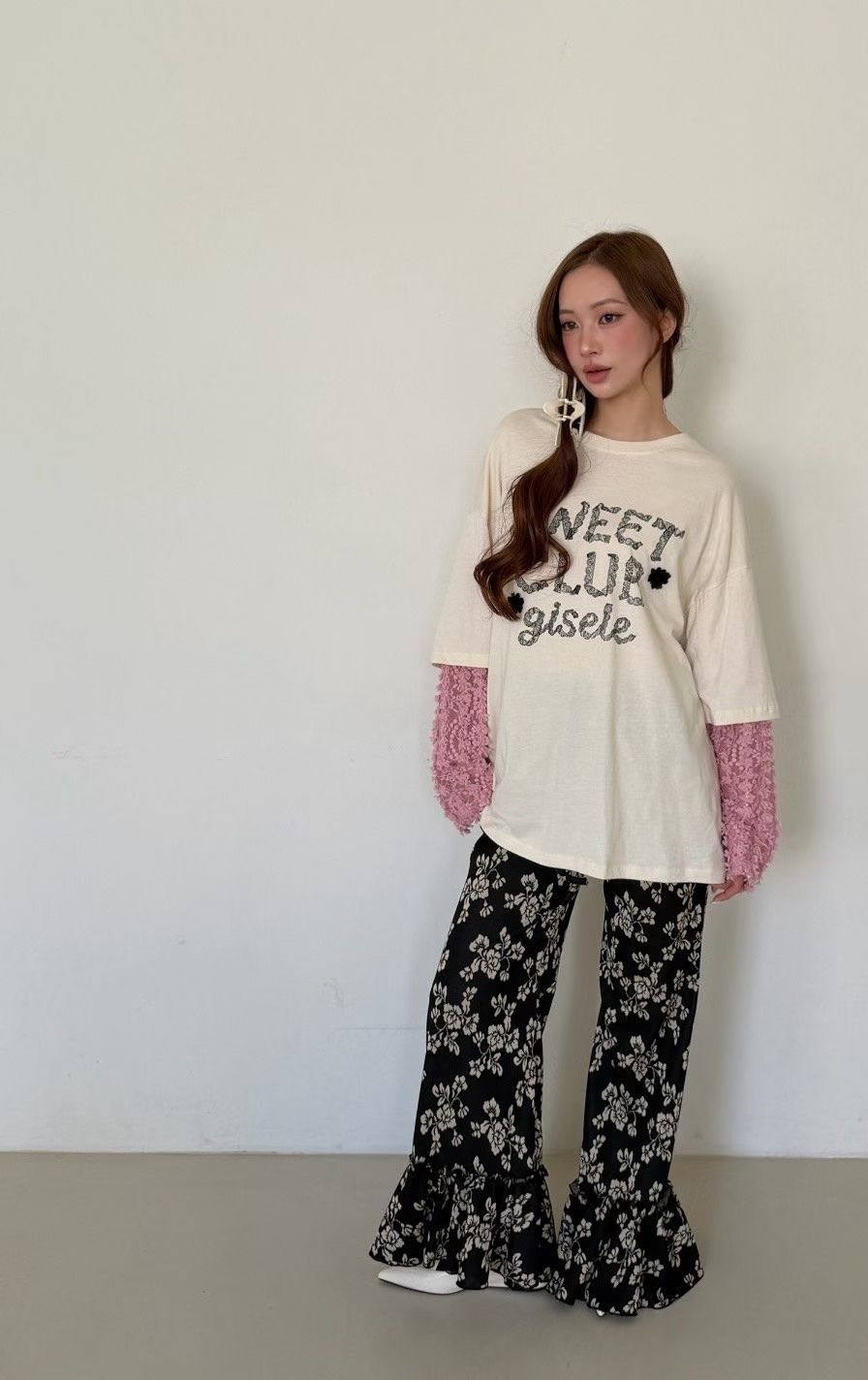 221686 “SWEET CLUB  gisele” 假兩件lace袖tee