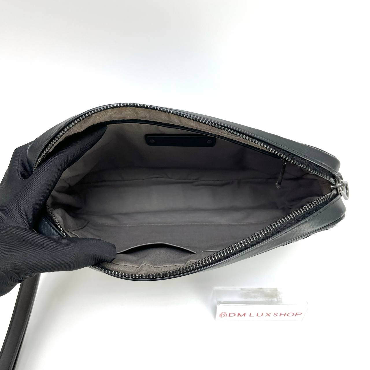 BV Black Intrecciato Woven Clutch w/ Strap