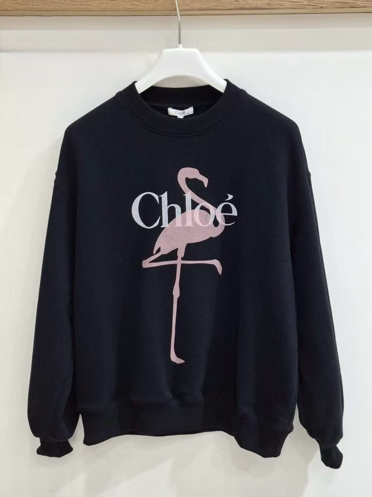 Chloe 粉紅火烈鳥圖案品牌 Logo衛衣