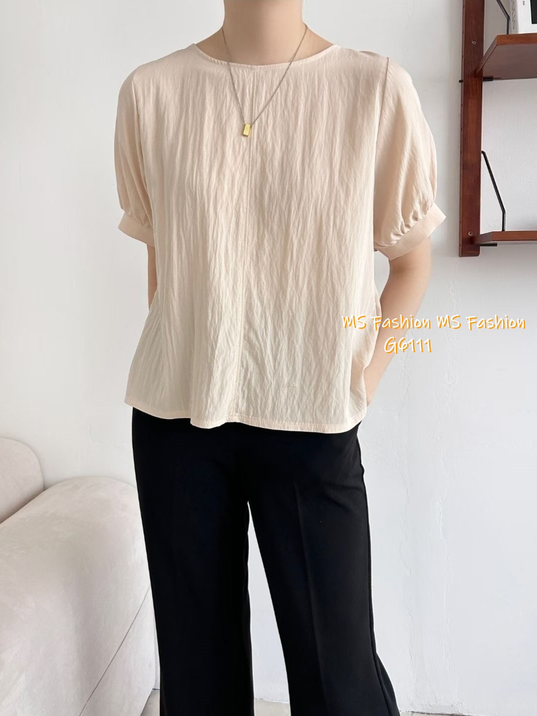 G6111 韓國🇰🇷特色皺皺拼布top