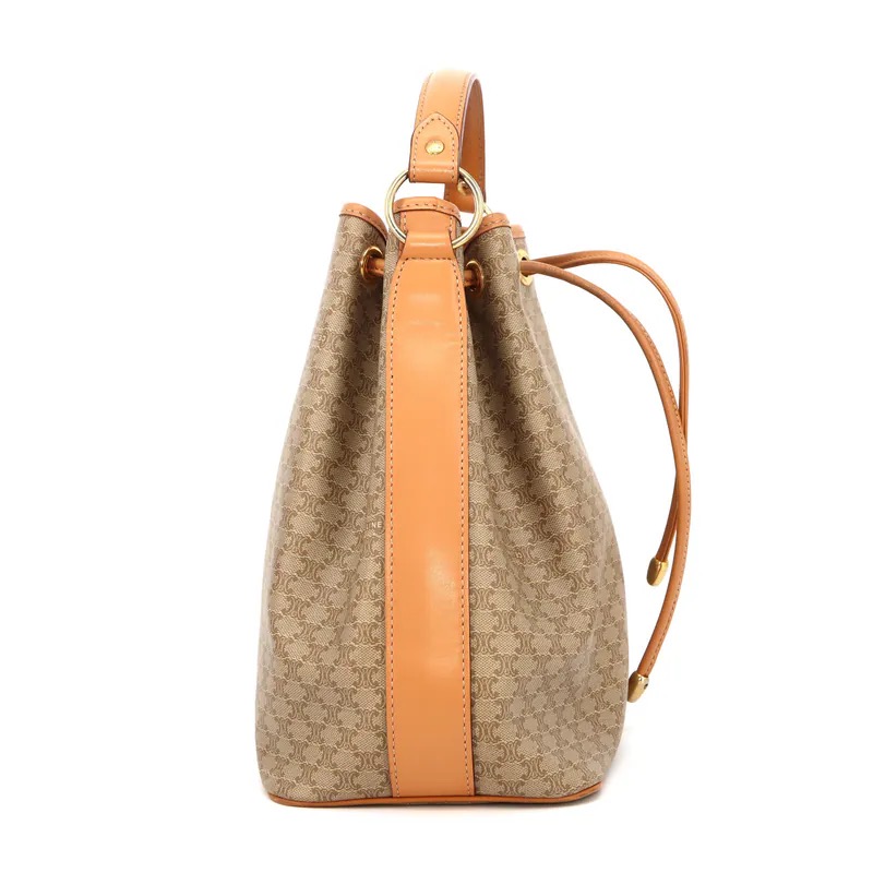 Celine Beige Macadam Drawstring Bucket Handbag