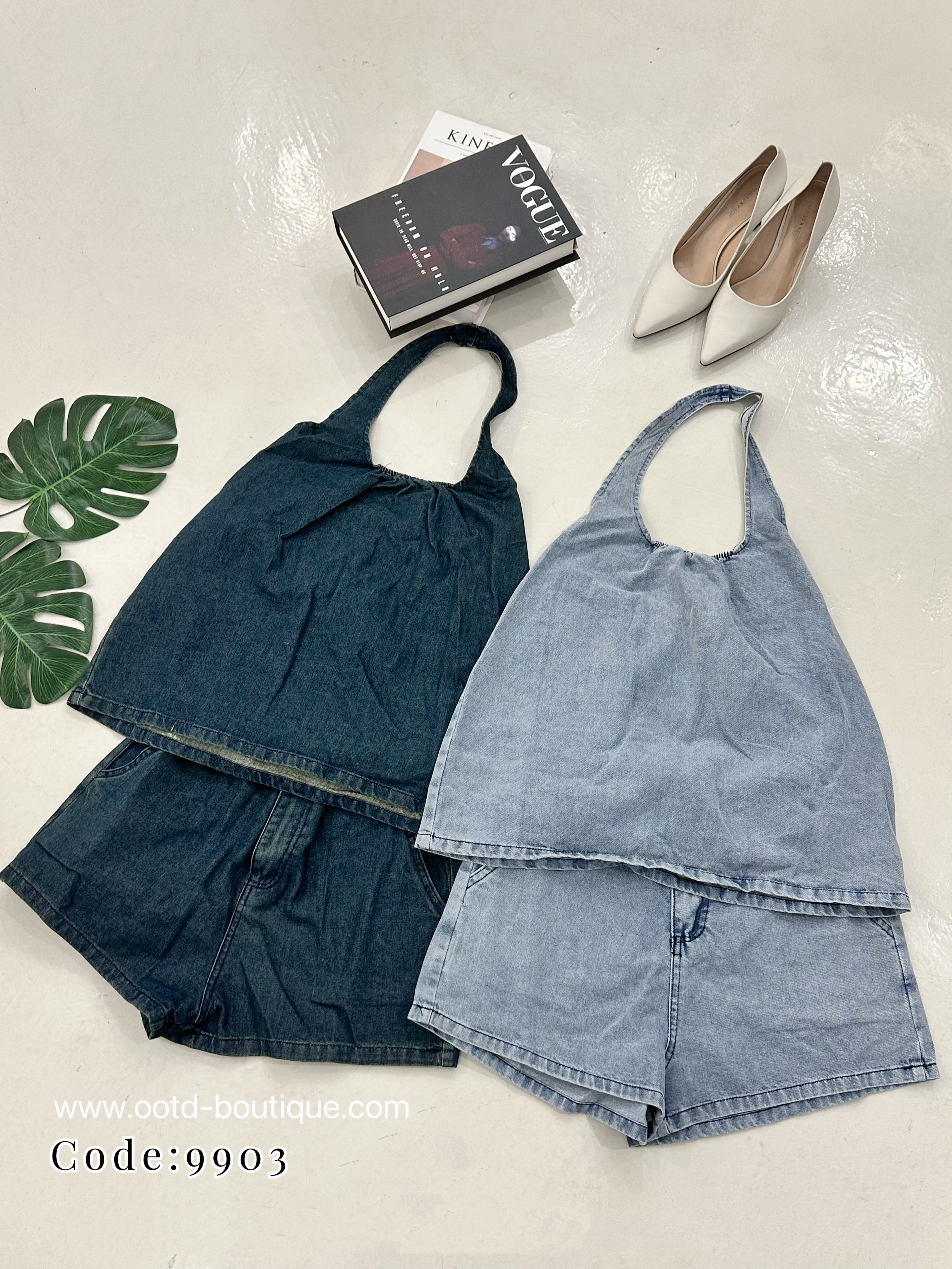 9903 NEW STYLE DENIM SET 减龄款挂脖式牛仔套装