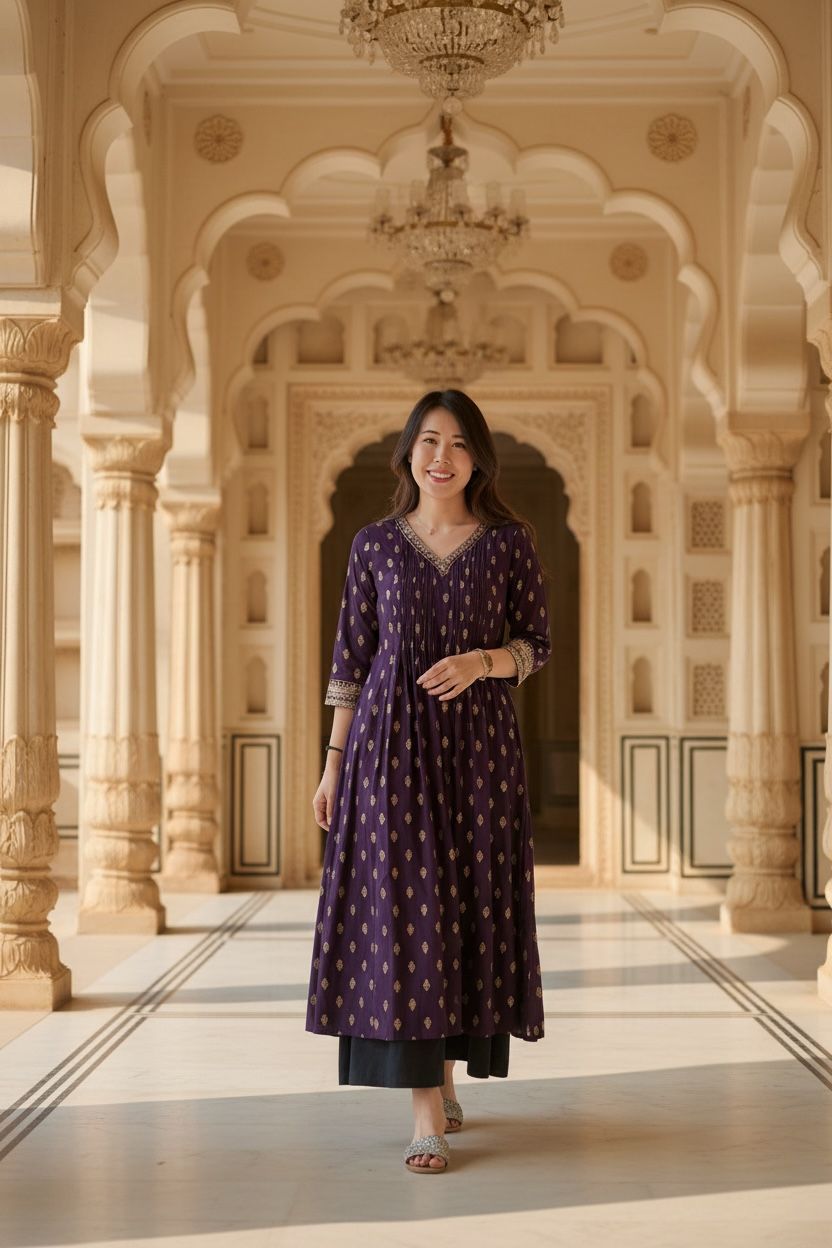2110 Violet V-Neck Accordion Front OP