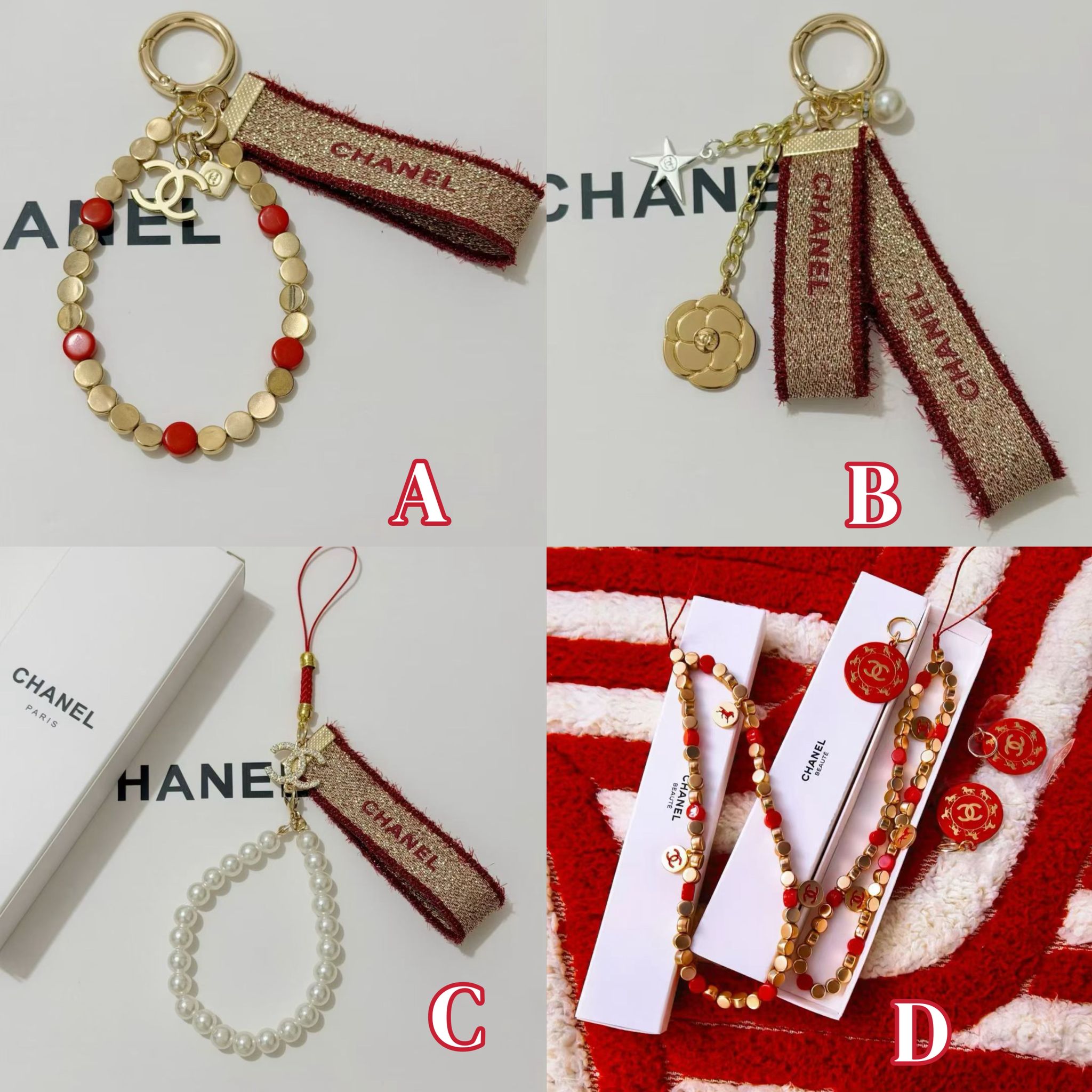 美妝贈品🎁$70條。紅色系列手機繩匙扣合集