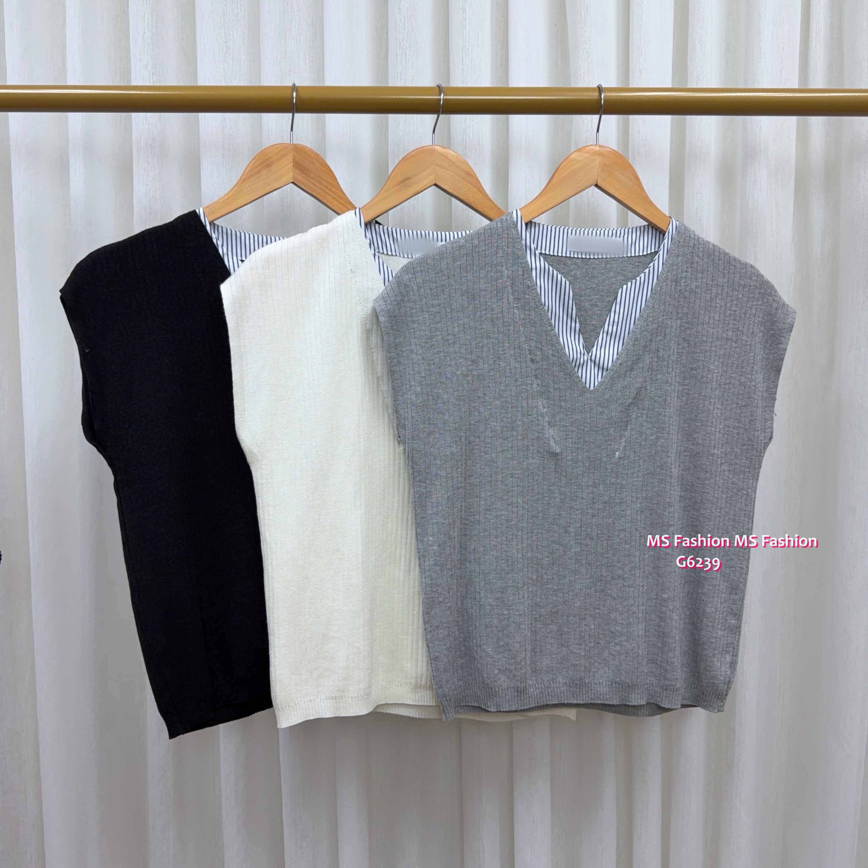 G6239 韓國🇰🇷V領拼布top