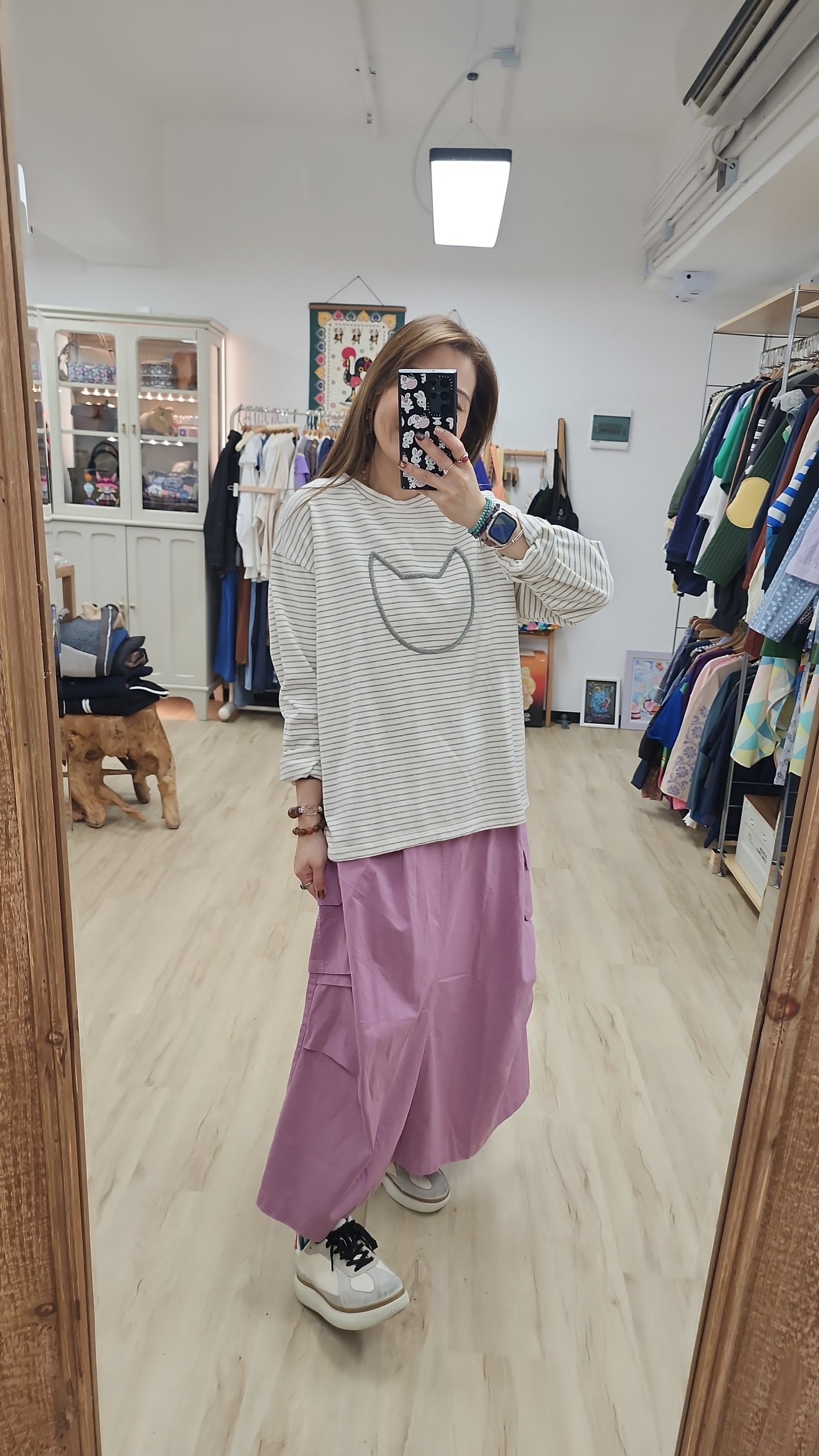 韓國米白拼灰間貓貓頭Tee