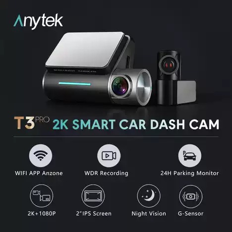 anytek t3 pro前後行車紀錄儀 (前CAM 2K+後CAM1080P)