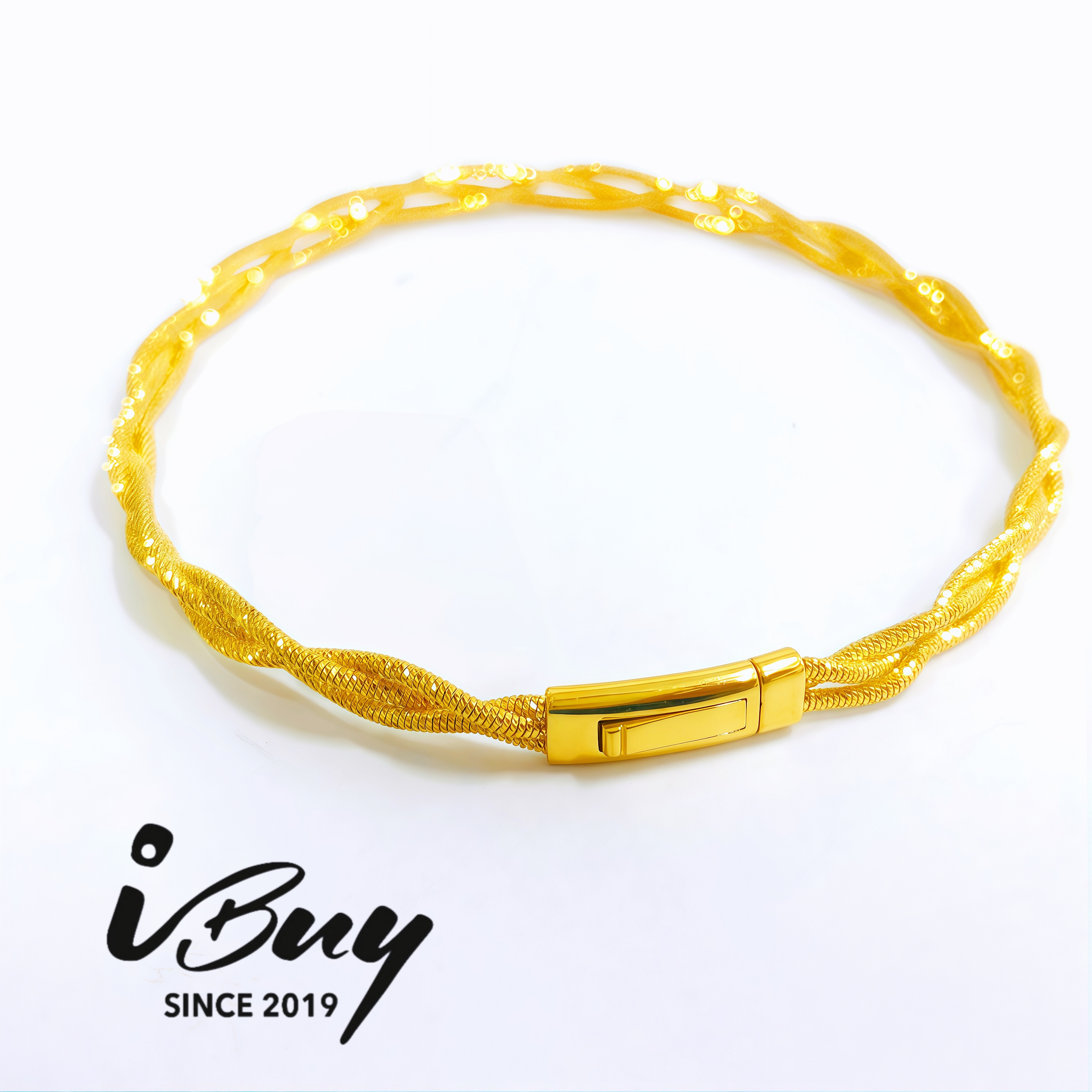 916 GOLD 3.5MM 3 LINE ITALY BRAIDED BRACELET 916 金 三行辫织线圈手镯