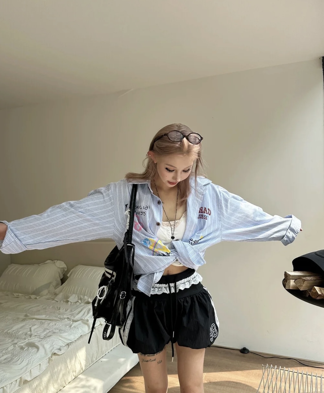 PT214美式蕾丝花苞裤