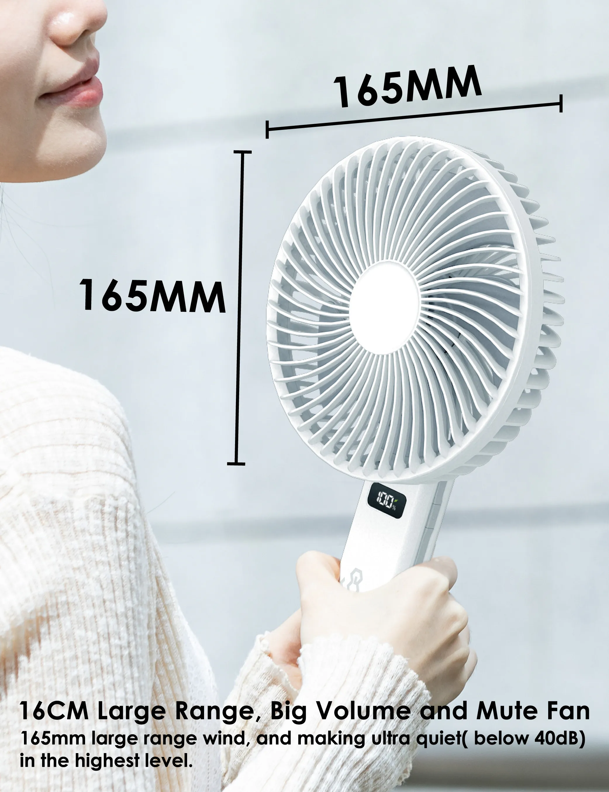 ego - HyFlow 16CM&摺疊風扇 充電式無線便攜風扇｜手提風扇 | LED顯示 | 35分貝靜音 | 180度角度調較