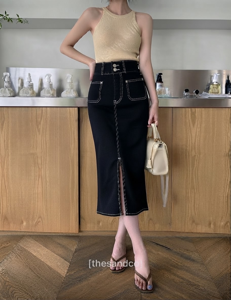 ♥︎復古車線開衩Denim Mermaid Dress
