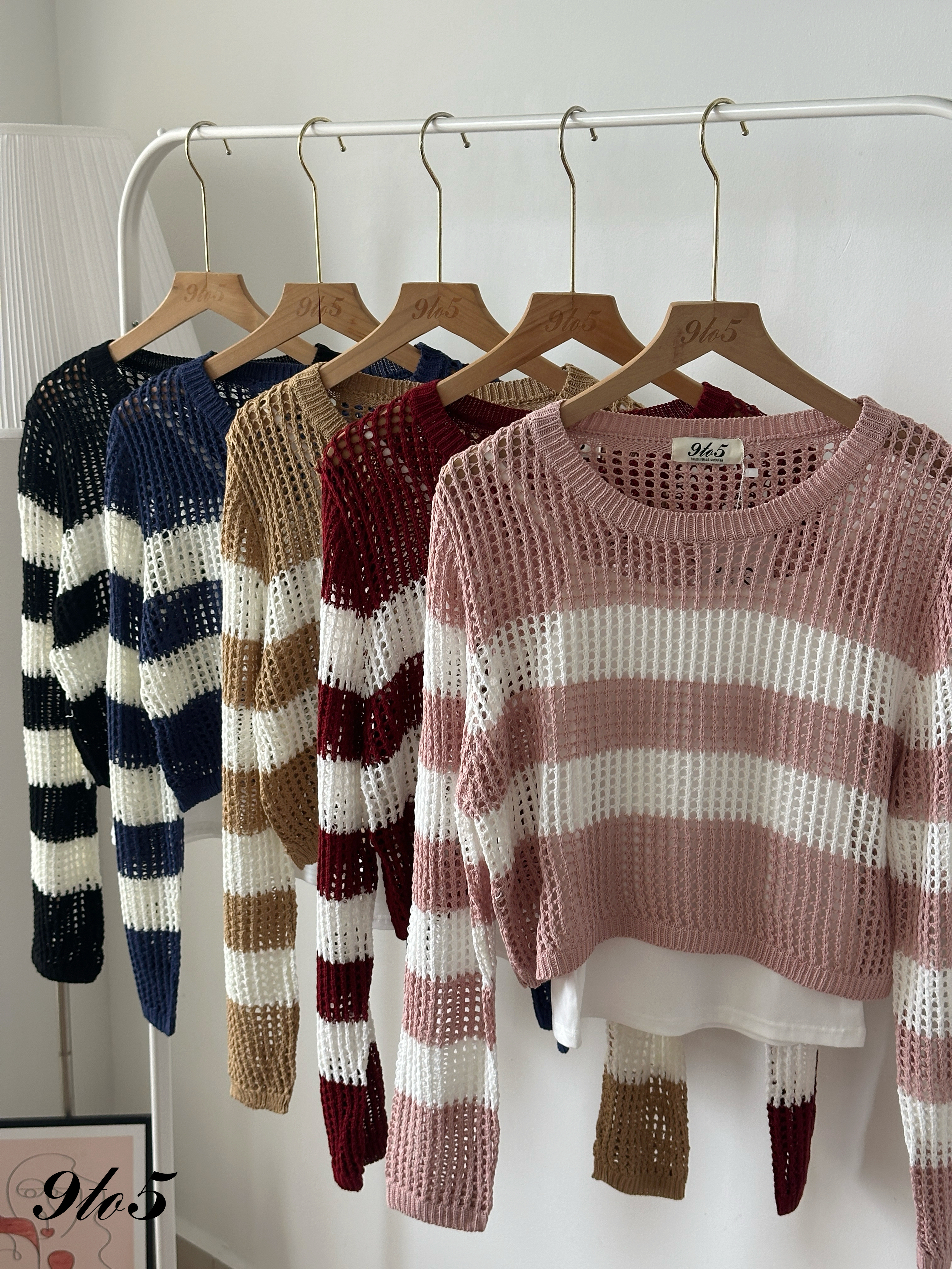 T4446 Long Sleeve Crochet Sweater- 5 Colors 
