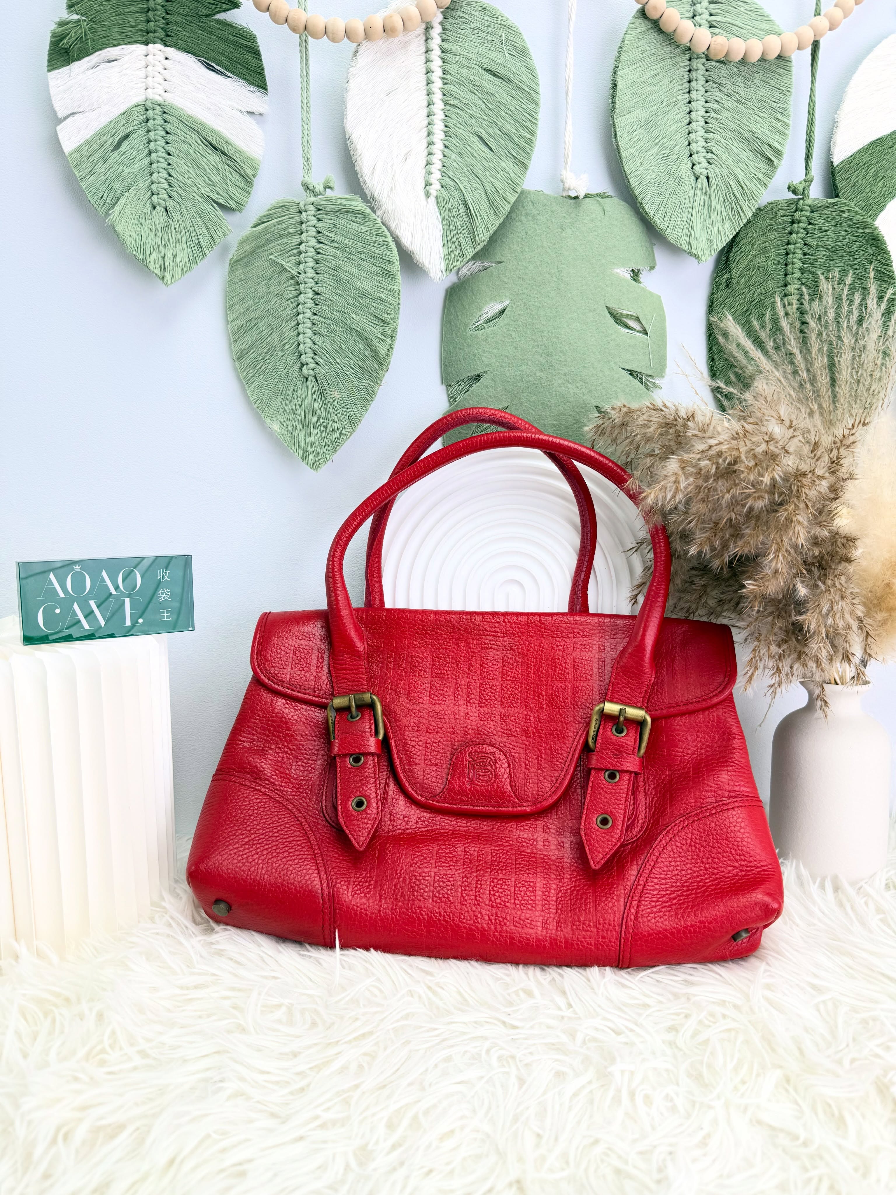 Burberry 👜 PRE OWNED 🛍️紅色中古Knight Bag❣️
