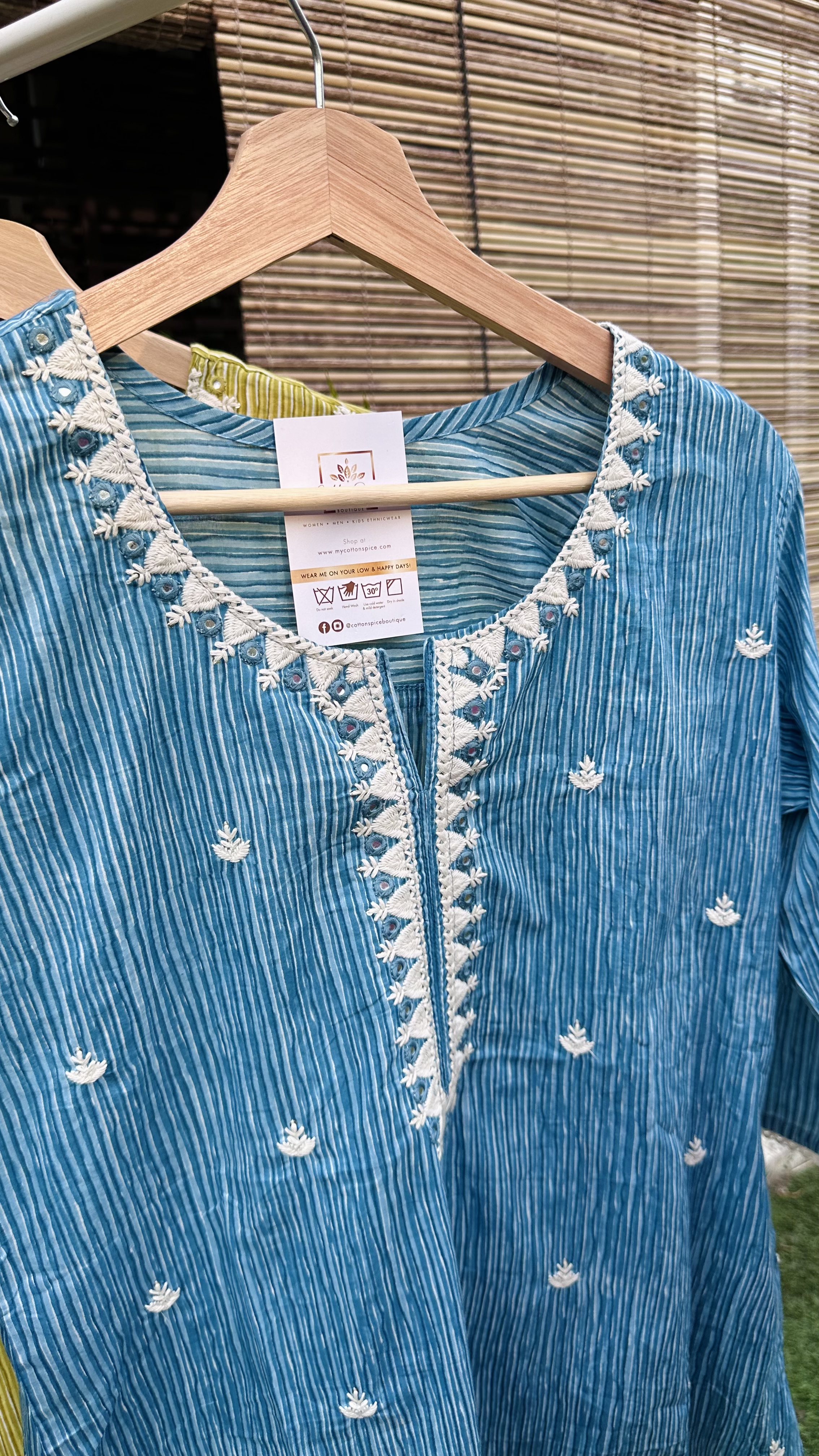 Blue Striped Embroidered Kurta Set