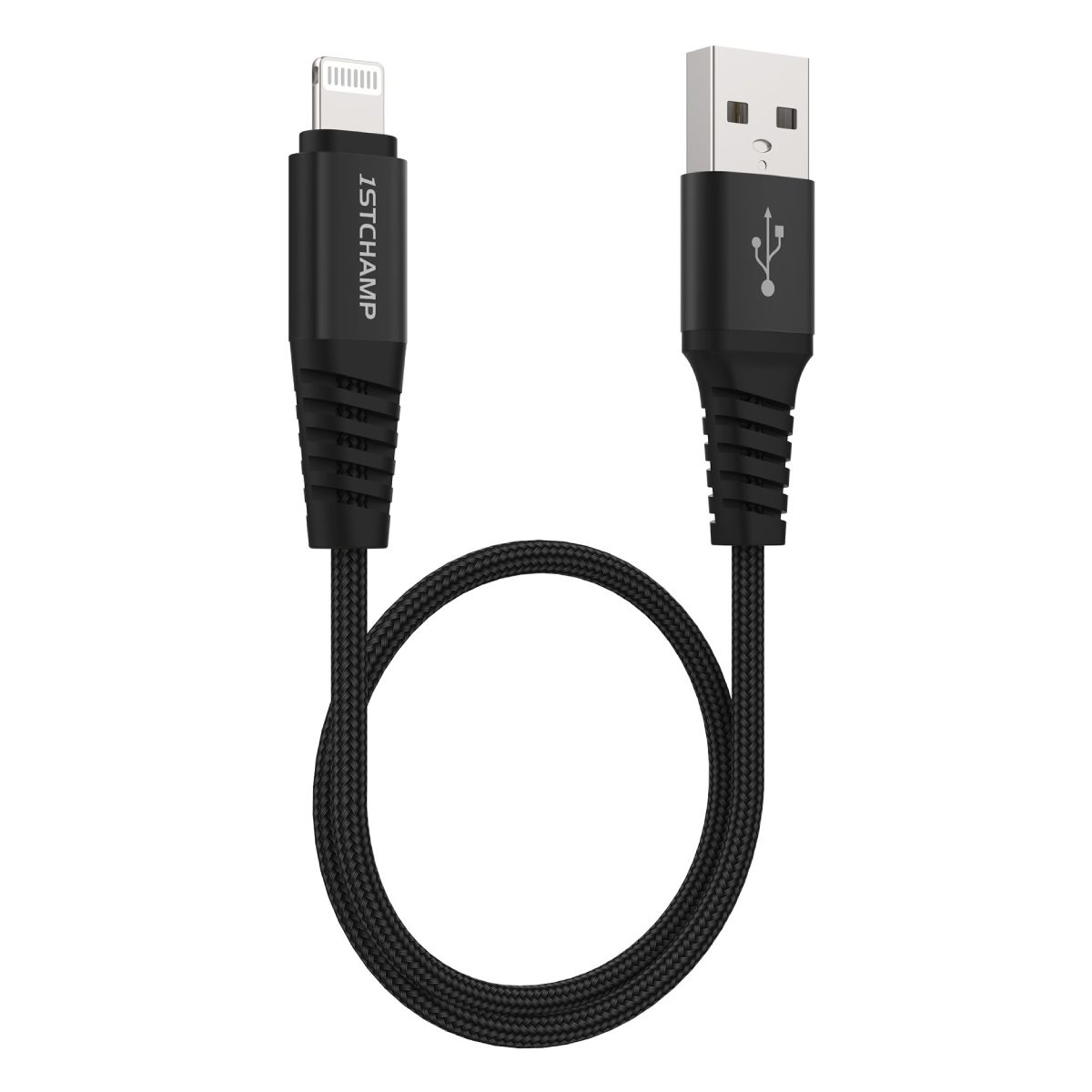 First Chanmion USB-A 至 Lightning 數據充電線(MFi), 尼龍編織 30cm, LTA-NY030(黑色)