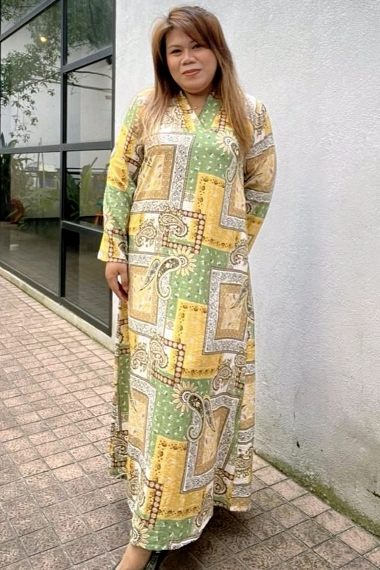 Linen Patchwork Dress - Moss Yellow