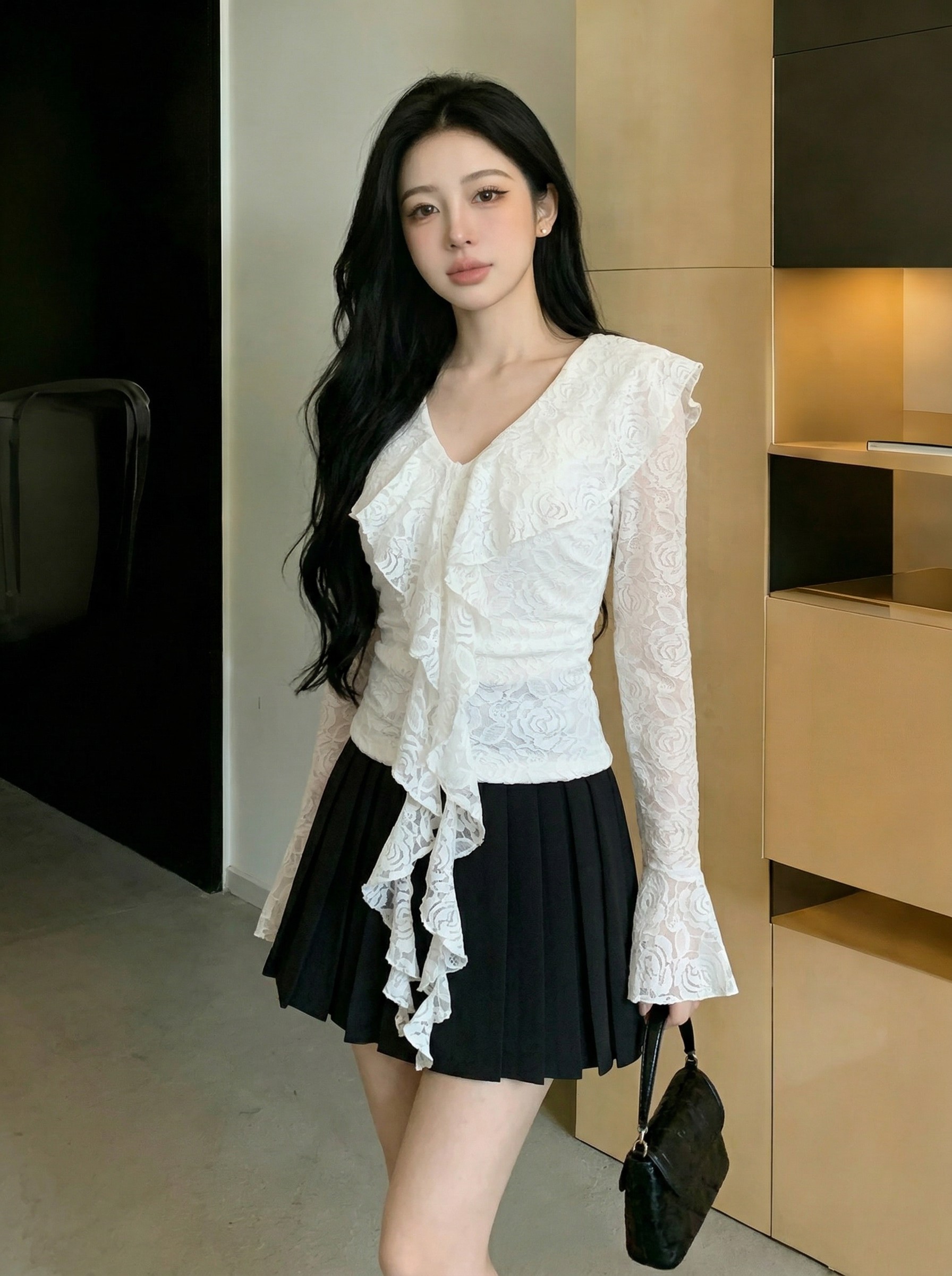 Elisse Lace Ruffle Blouse Top M166