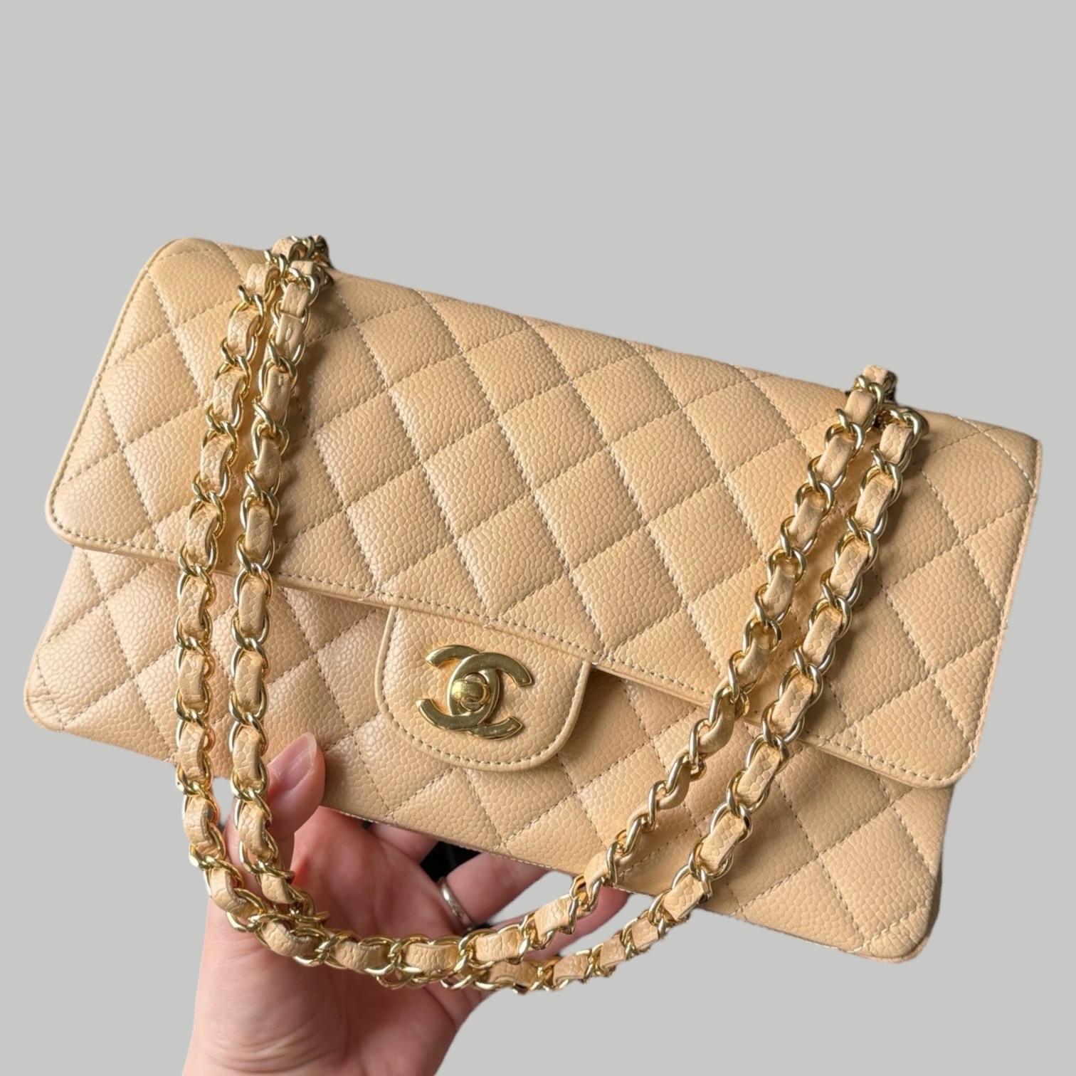 Chanel Caviar CF25 奶茶金扣