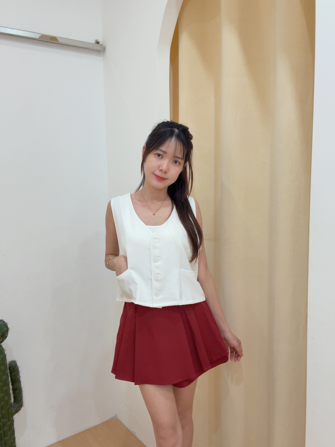 双口袋马甲西装短背心上衣 R2948