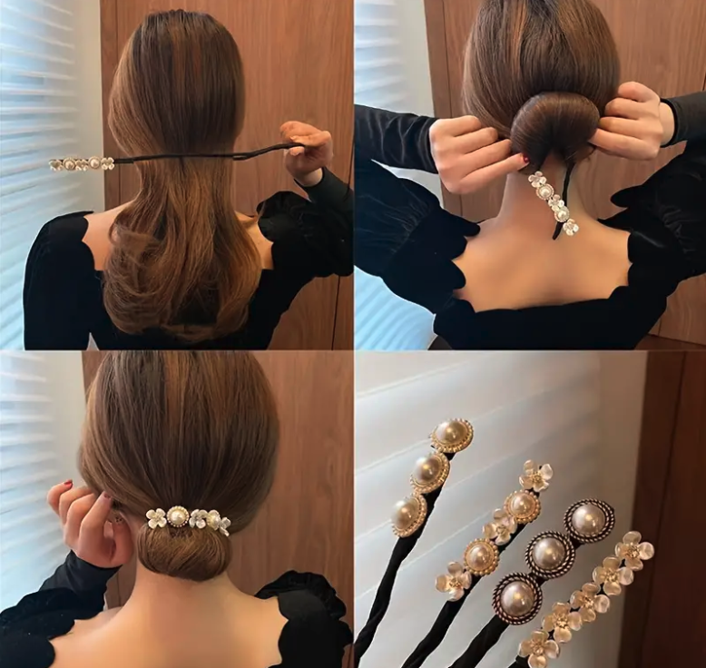 Hair Bun Maker Hair Ties Faux Pearls Elegant Donut Hair Bun