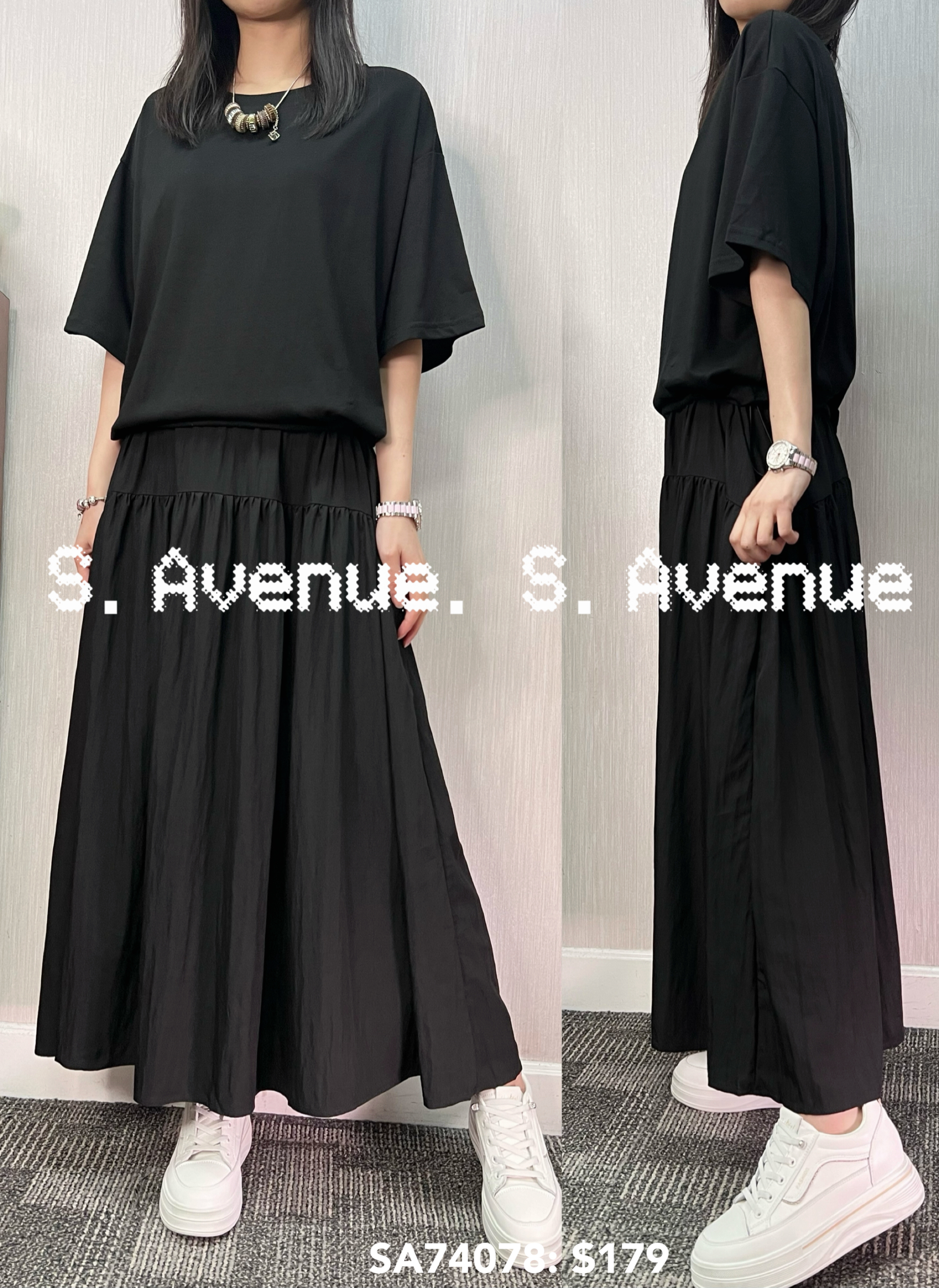 SA74078: 短袖淨色束腰op