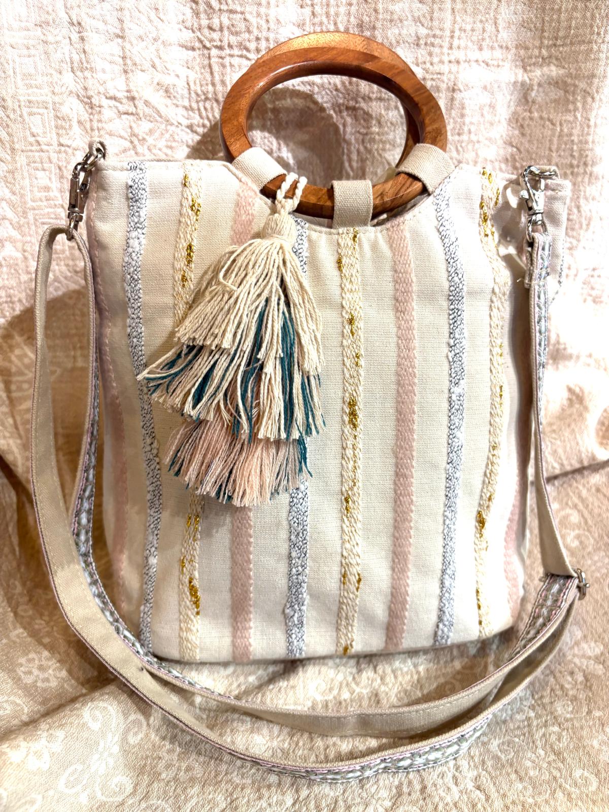 印度製造 - 粉色無印風刺繡袋