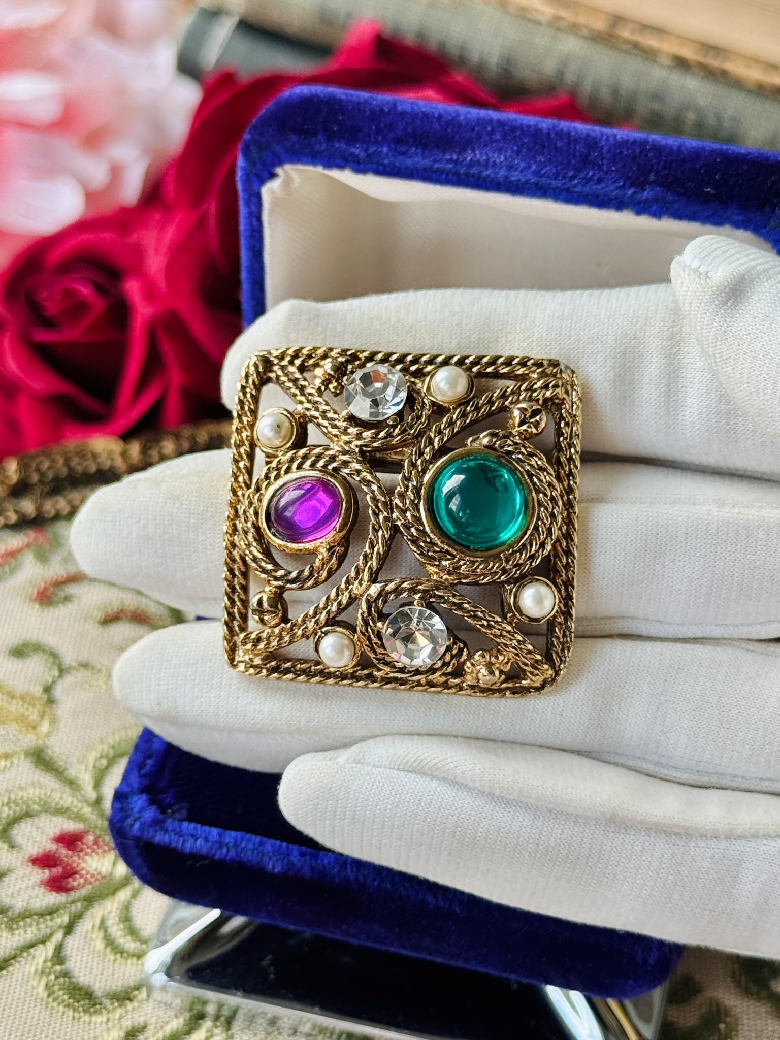 1980s Retro Colourful Glass Stone Brooch(MT2636-2)