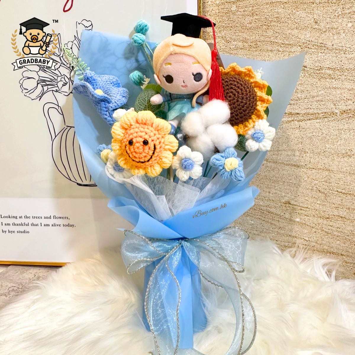 正版Frozen Elsa畢業花束 艾莎公主畢業花束 Elsa Graduation Bouquet 鉤織向日葵公仔花束 畢業禮物 畢業公仔花束 