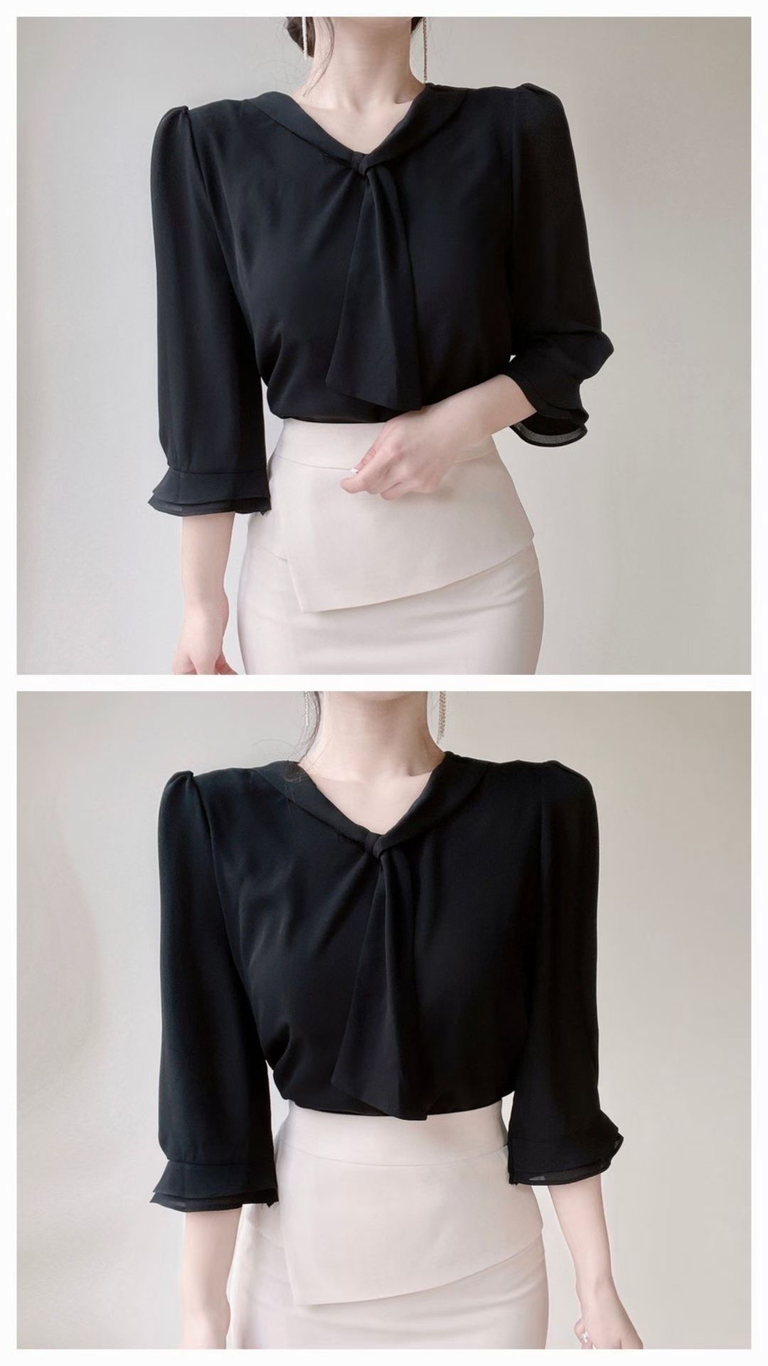 OL053春裝簡約中袖雪紡