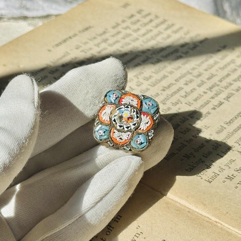 Rare! Antique Late 19th to Early 20th Century Italian Mosaic Floral Brooch with Stamped Brass Backing (MT2389)