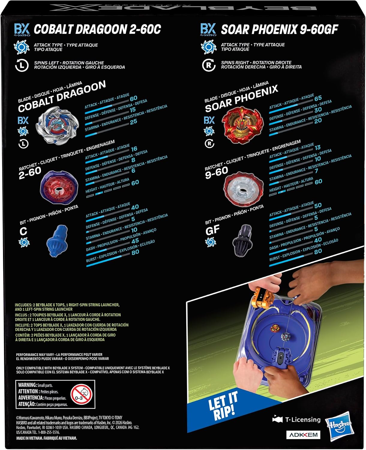 【左右旋發射器】Beyblade X 鈷藍魔龍＋鳳凰飛翼 特別配色連發射器兩個 Beyblade X Deluxe Launcher Cobalt Dragoon 2-60C Left-Spinning Attack ＋ Soar Phoenix 9-60GF Right-Spinning Attack