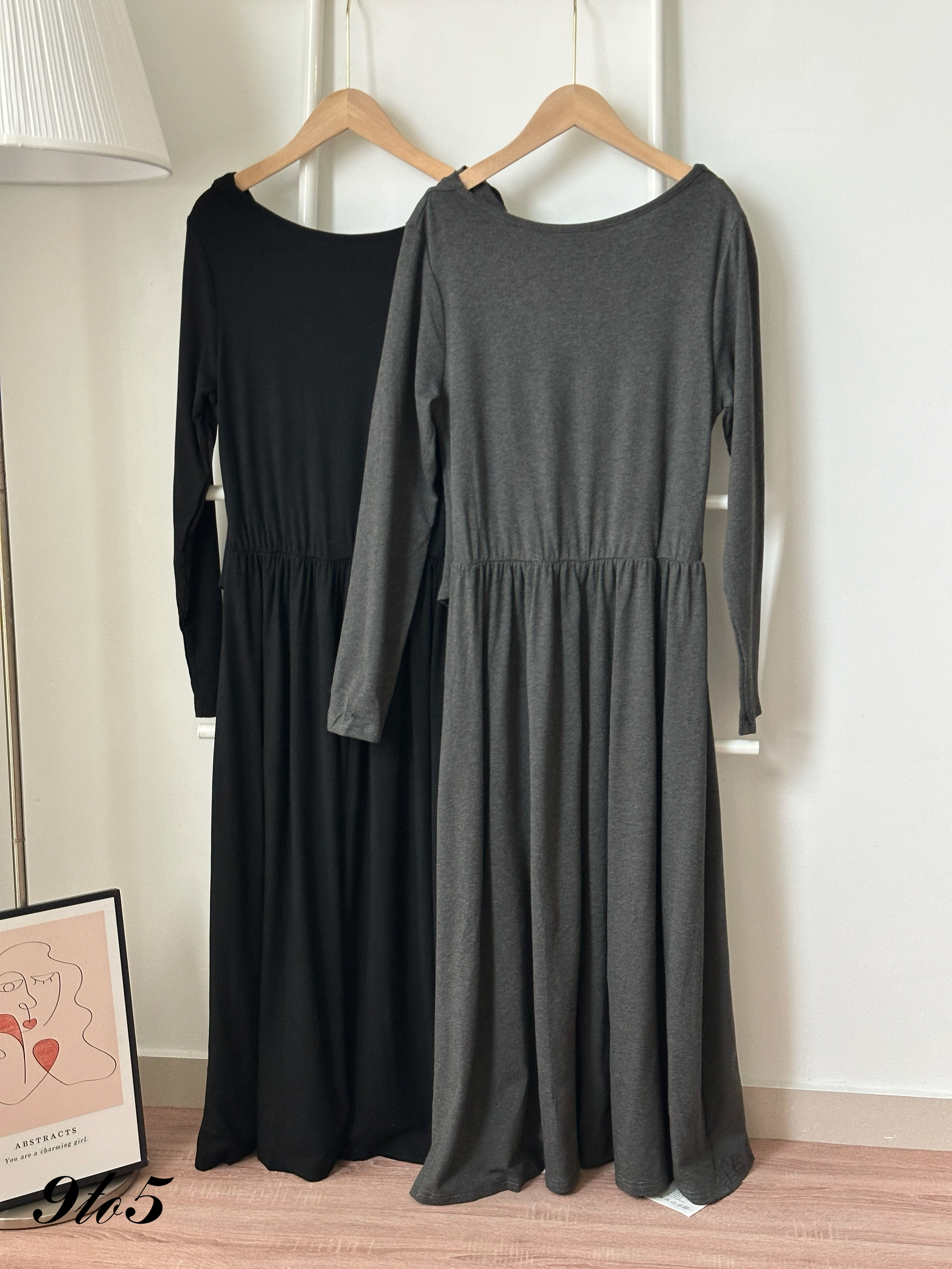 D2370 Fake Two-Pieces Off-Shoulder Dress - Black & Grey