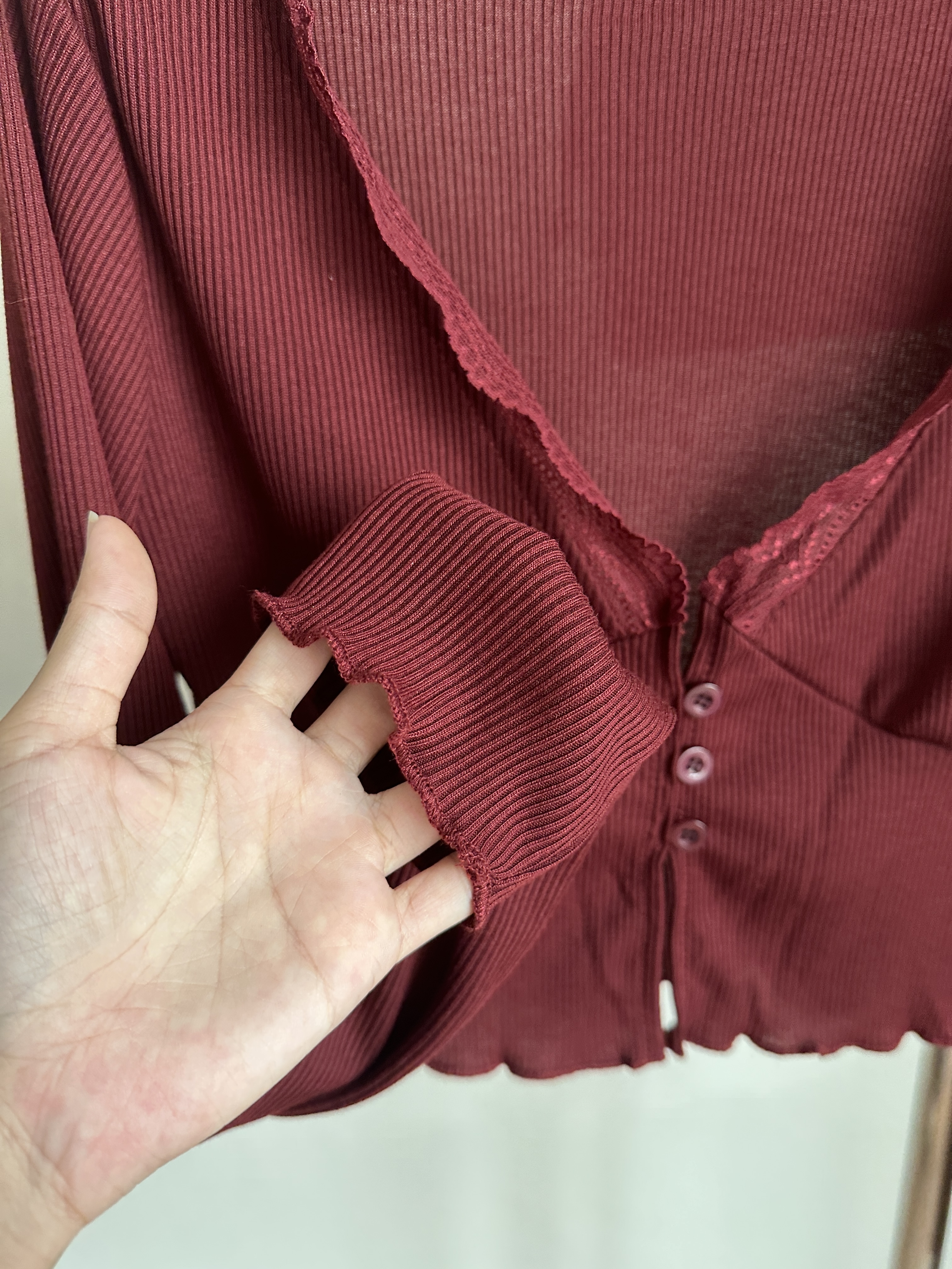 Berry Lace Knit Top | Red