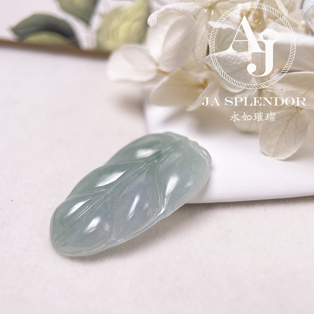 JN-336 天然翡翠A玉 冰潤晴藍事業有成/玉葉金吊墜