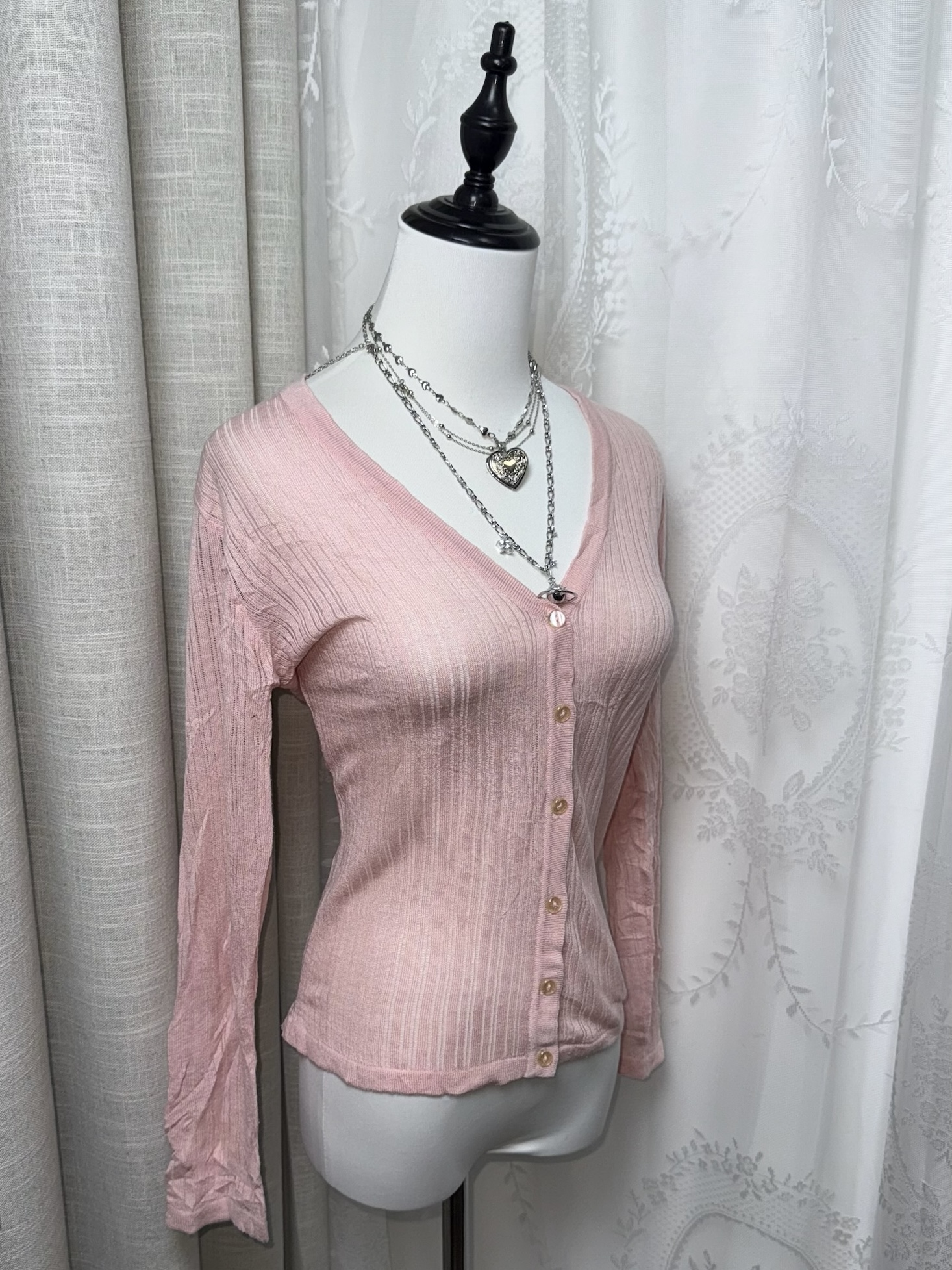 Balletcore Aesthetic Pink Ribbed Cardigan