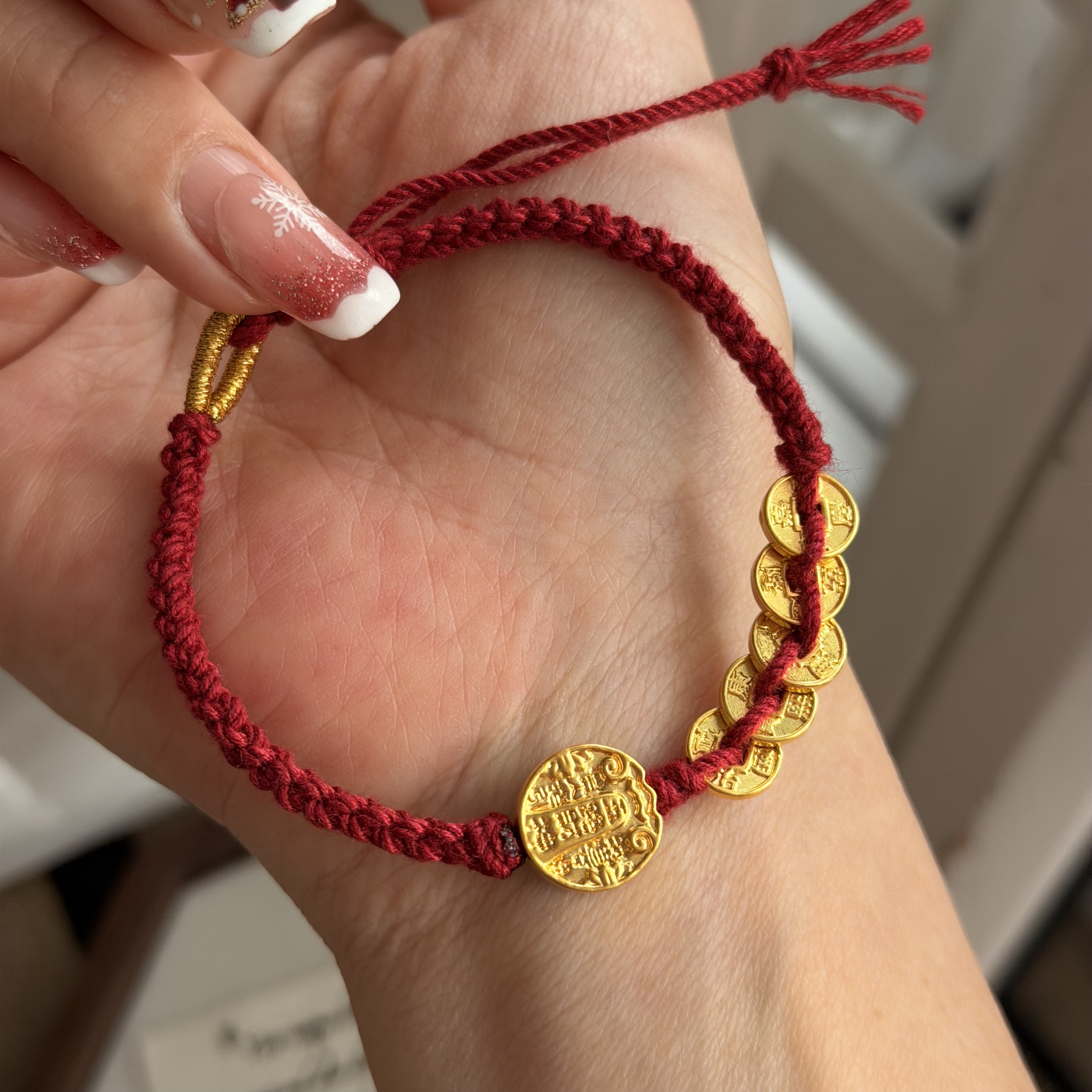 999硬金五帝錢+硬金五路財神襯手绳