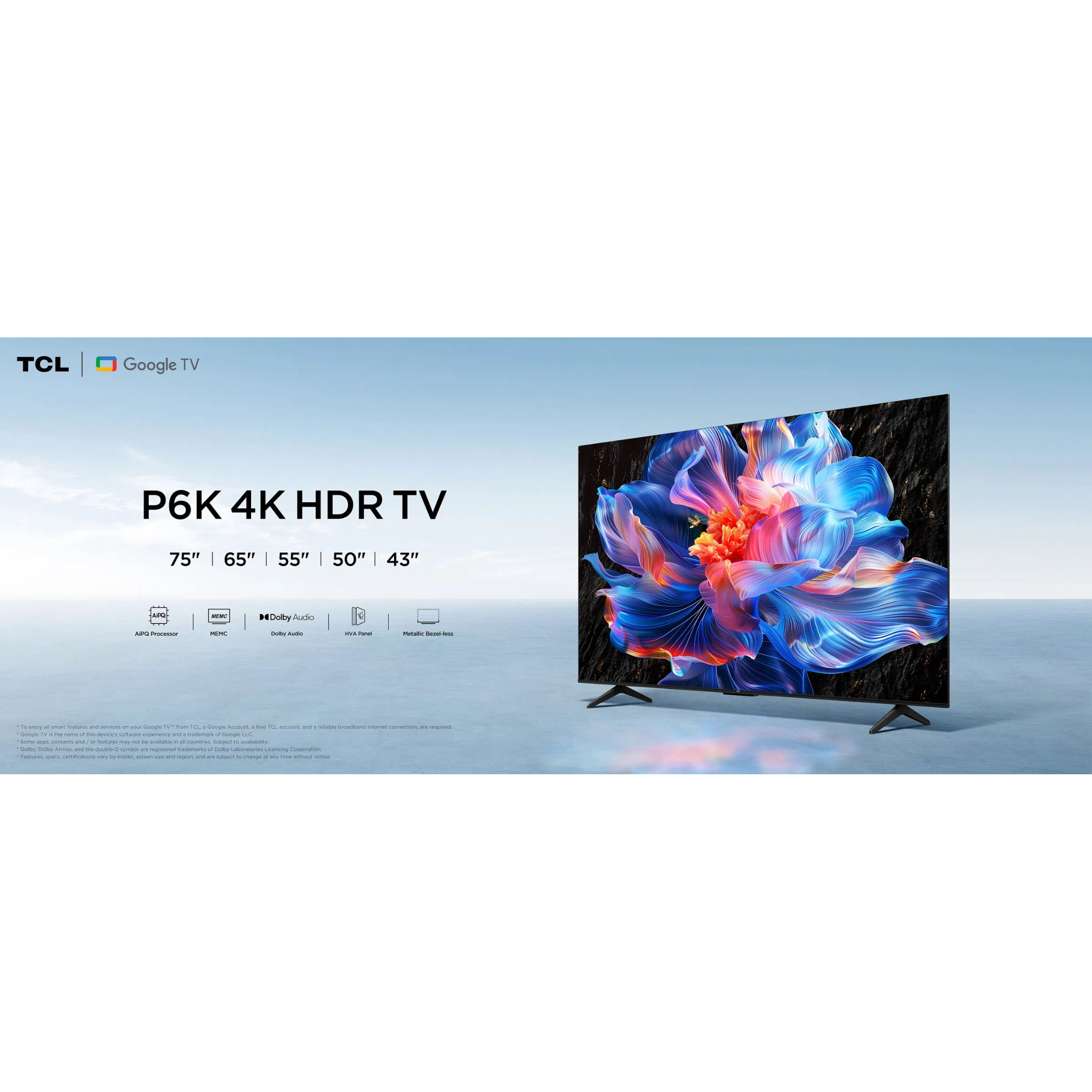 TCL 65" P6K Series 4K UHD HDR Google TV (65P6K)