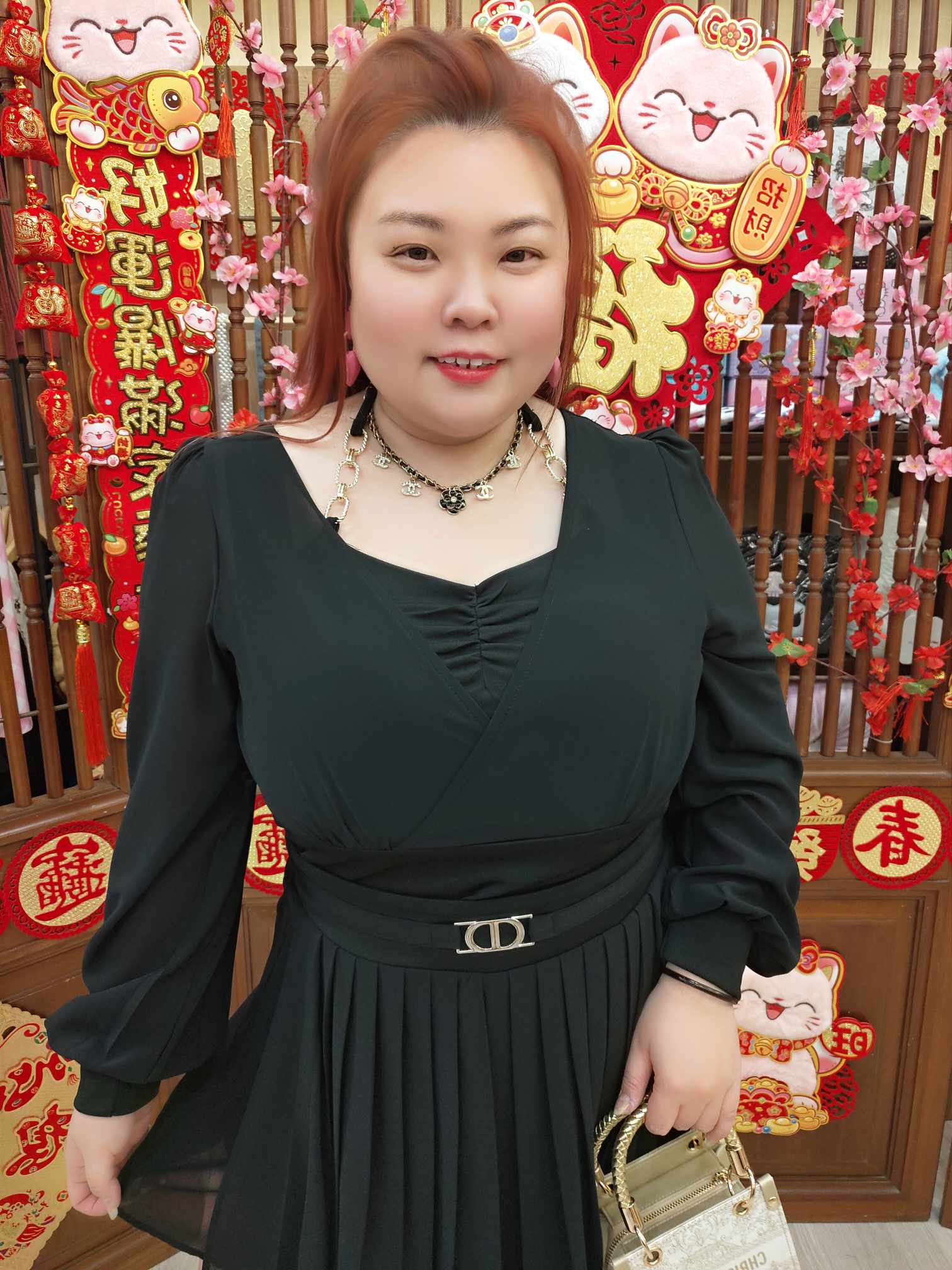 TW#5908 假两件铁链背心雪纺长袖上衣