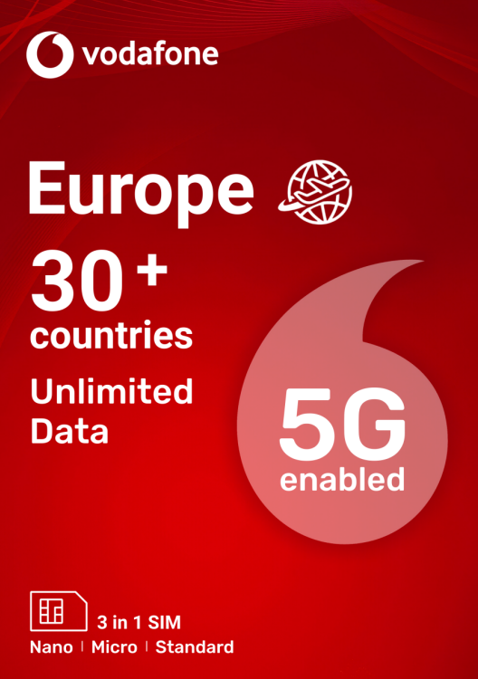歐洲系列  Vodafone 歐洲 5G 上網卡 (真無限)